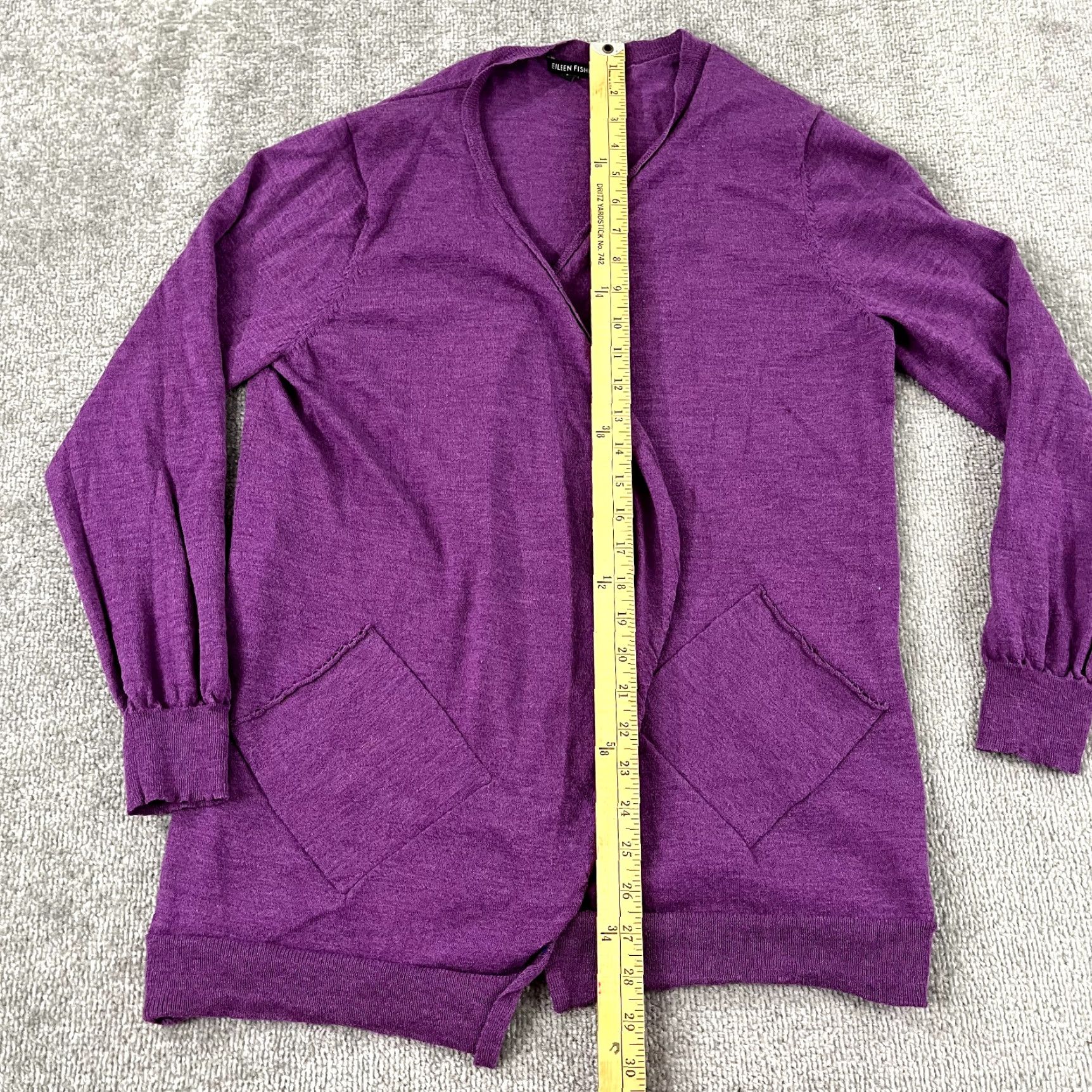 Eileen Fisher EILEEN FISHER Sweater Cardigan Womens Large Purple 100% Wool Open Front Wrap Size L / US 10 / IT 46 - 4 Thumbnail
