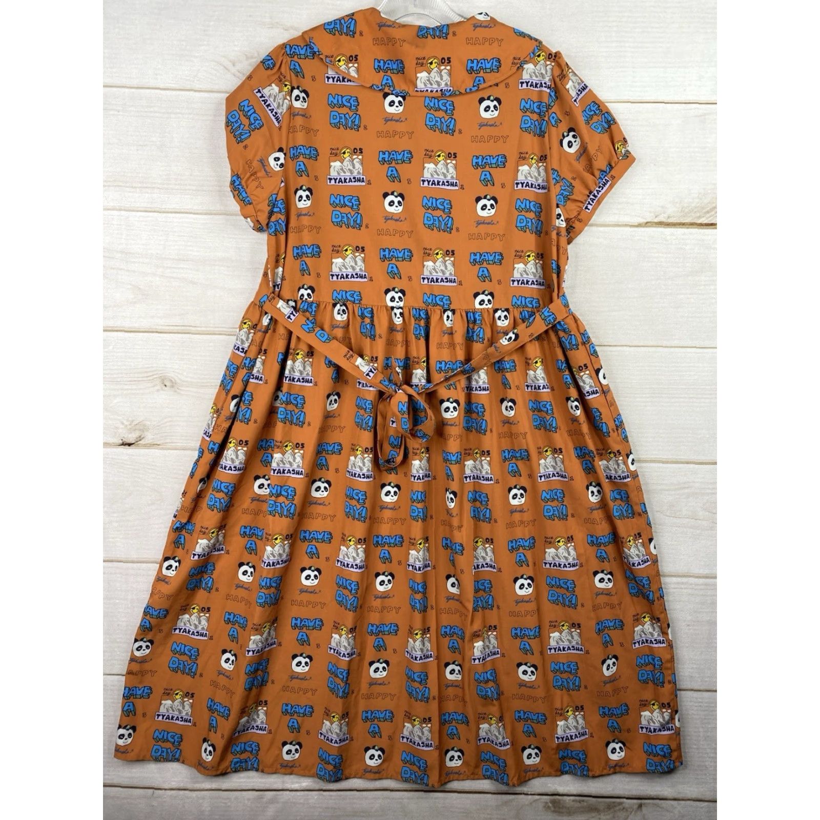 Vintage VINTAGE Tyakasha Dress Panda Print Asian Streetwear Graphic Chiffon Midi A-Line Tunic Short Sleeve Collared Button Embroidered Orange Women S Size S / US 4 / IT 40 - 7 Thumbnail