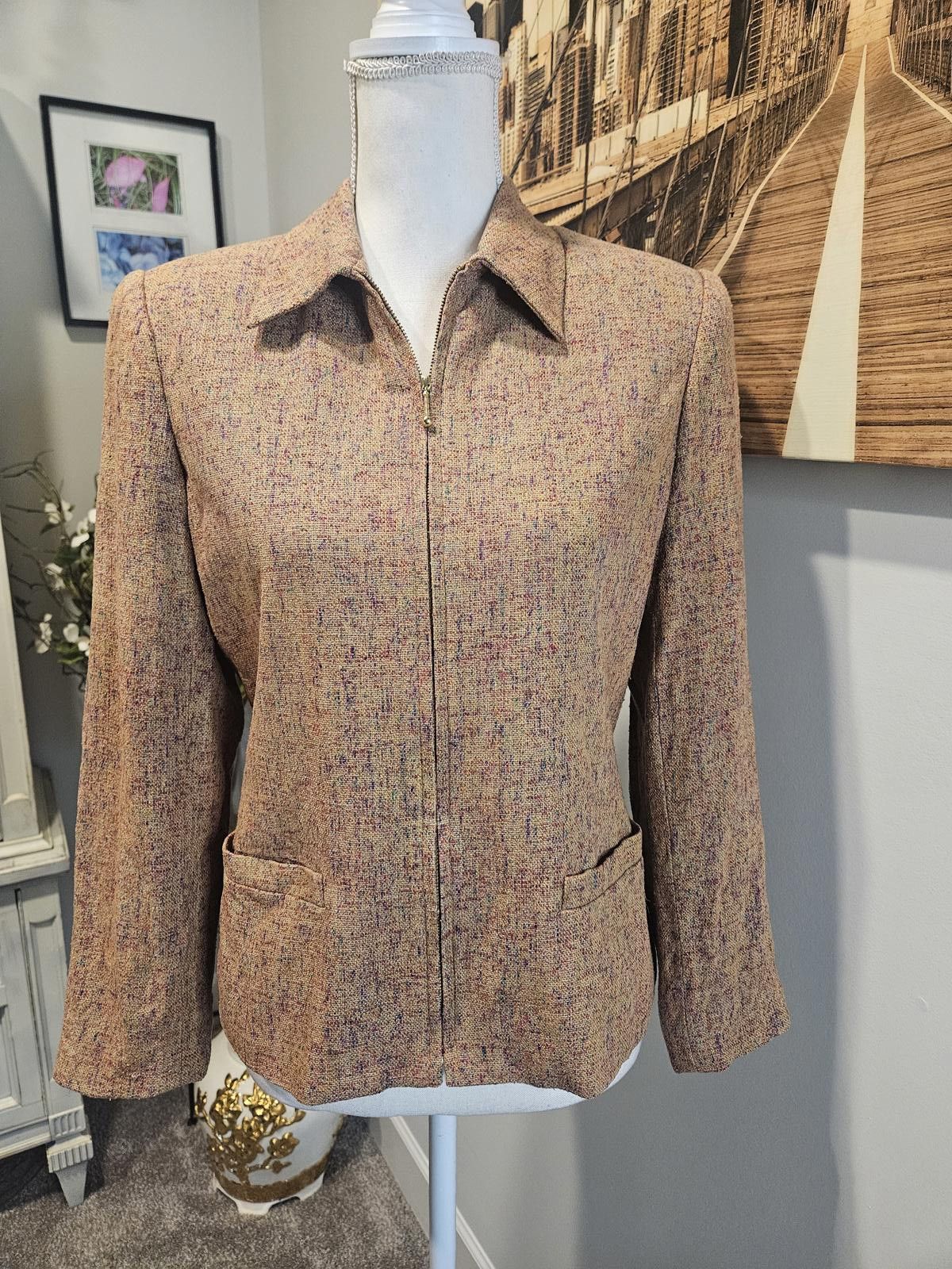 Designer 100% Silk Doncaster Zip-Up Blazer Jacket Size S / US 4 / IT 40 - 1 Thumbnail