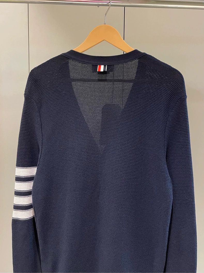 Thom Browne Thom browne Navy blue classic four-striped knitted cardigan Size US L / EU 52-54 / 3 - 4 Thumbnail