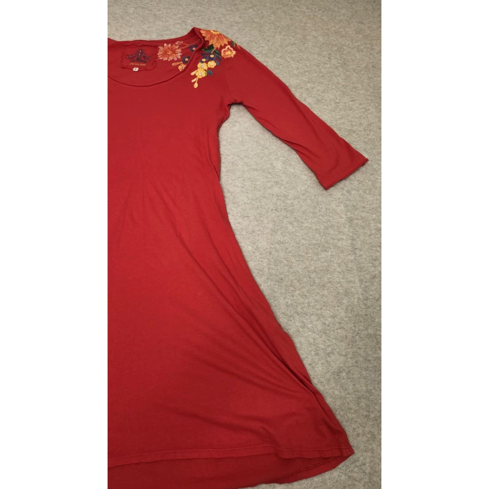 Johnny Was VINTAGE JW Los Angeles Dress Womens S Red Embroidered Floral A-Line 3/4 Sleeve Boho Shirt Dress Womens Size S / US 4 / IT 40 - 6 Thumbnail