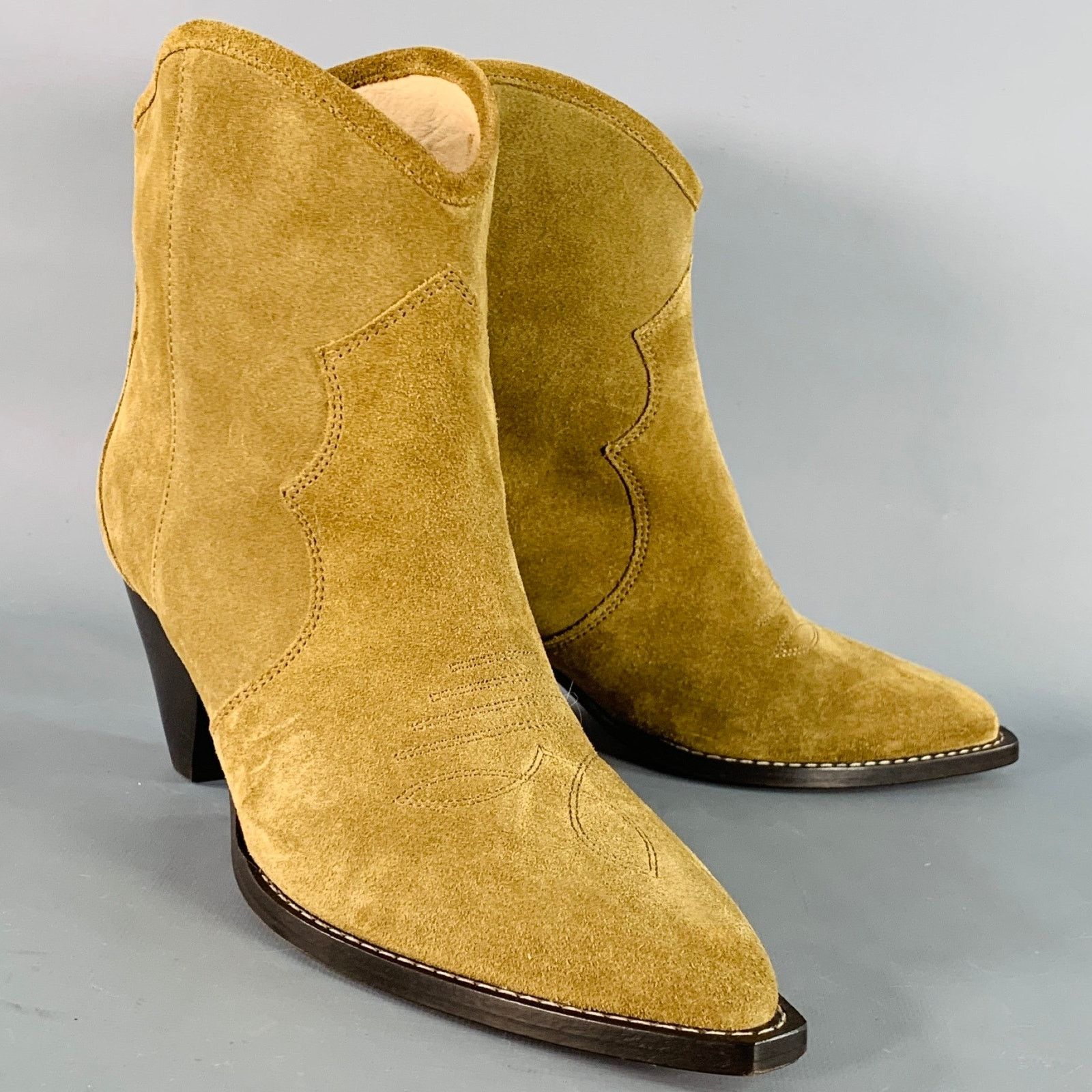 Isabel Marant 10 Darizo Taupe Suede Pull On Stacked Heel Cowboy Boots Size US 10 / IT 40 - 1 Thumbnail