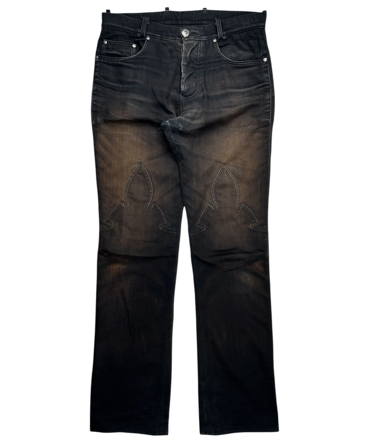Chrome Hearts Chrome Hearts Thrashed Faded Fleur Knee Silver Denim Jeans Size US 30 / EU 46 - 3 Thumbnail