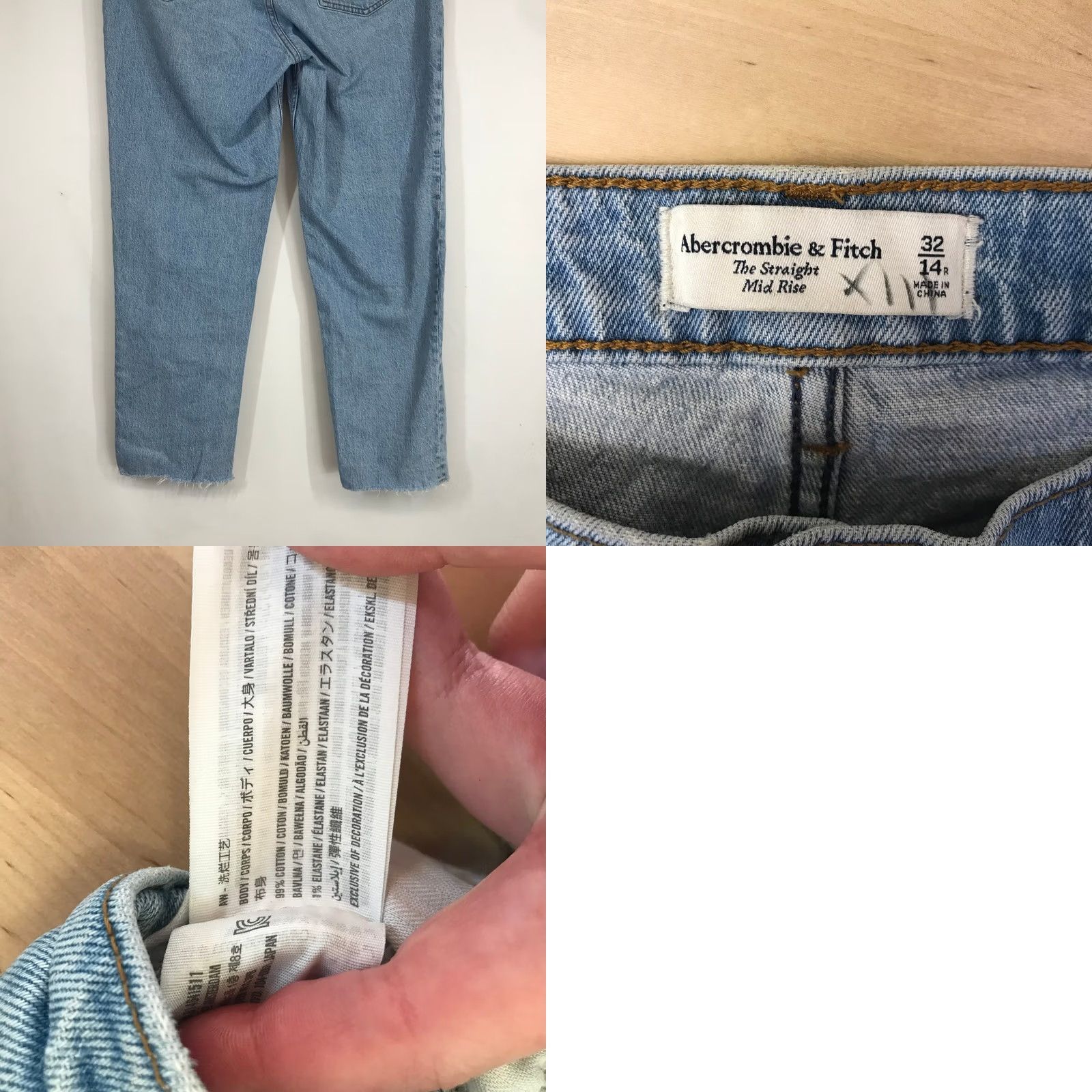 Abercrombie & Fitch Abercrombie & Fitch The Straight Mid Rise Light Wash Raw Hem Jeans Womens 32x34 Size 24" / US 00 / IT 34 - 8 Thumbnail