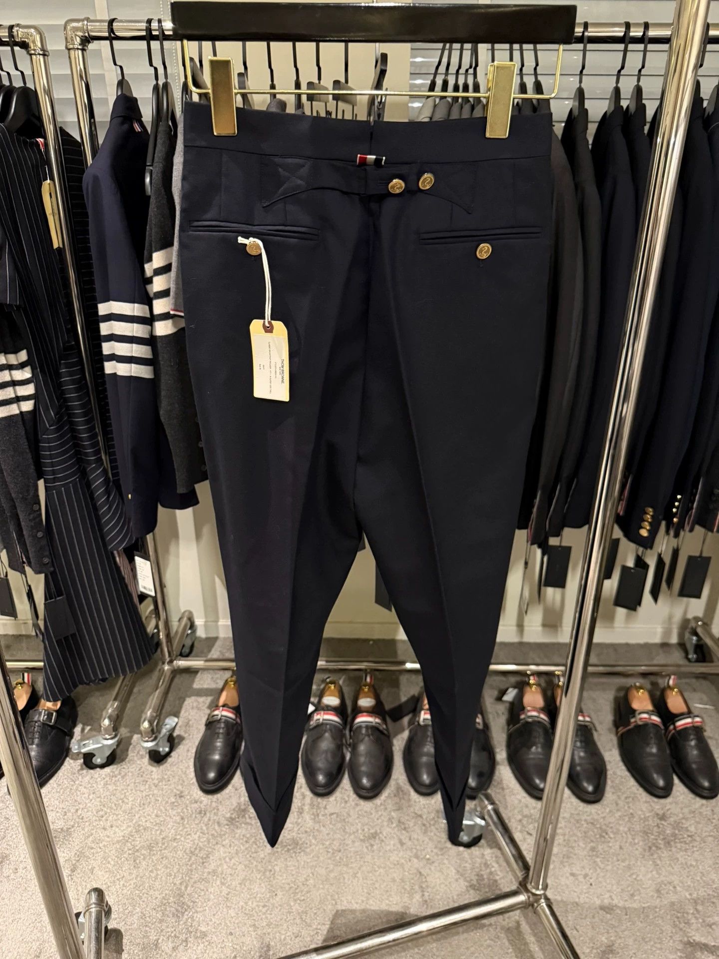 Thom Browne Thom Browne Women's Navy Gold Wool High-Waist Trousers Size 25" / US 0 / IT 36 - 2 Thumbnail