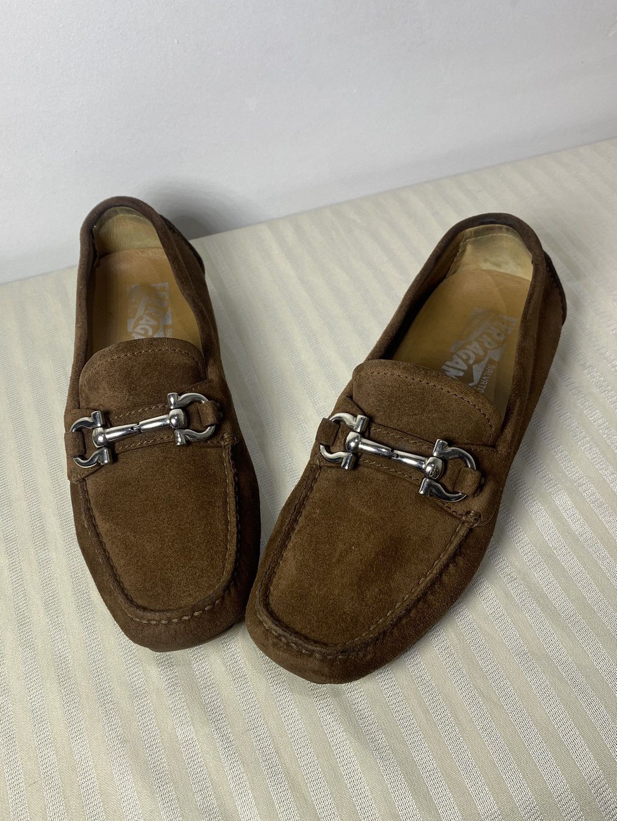 Salvatore Ferragamo Gancini Brown Suede Loafers by Salvatore Ferragamo Size US 5.5 / IT 35.5 - 7 Thumbnail