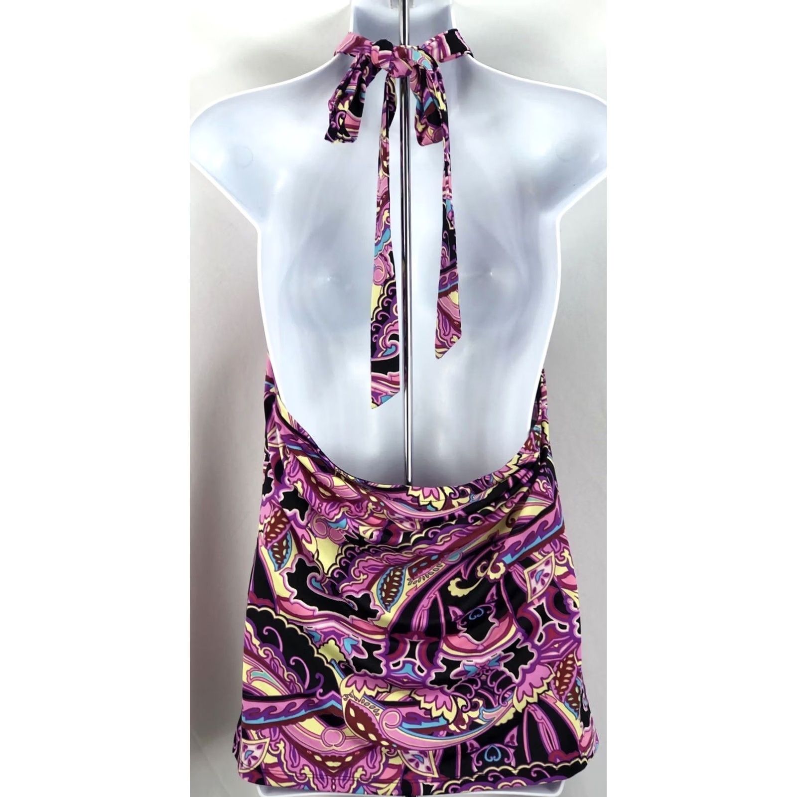 Vintage Vintage Halter top L purple Geometric psychedelic Tie Neck 90s Retro Charm Size L / US 10 / IT 46 - 3 Thumbnail