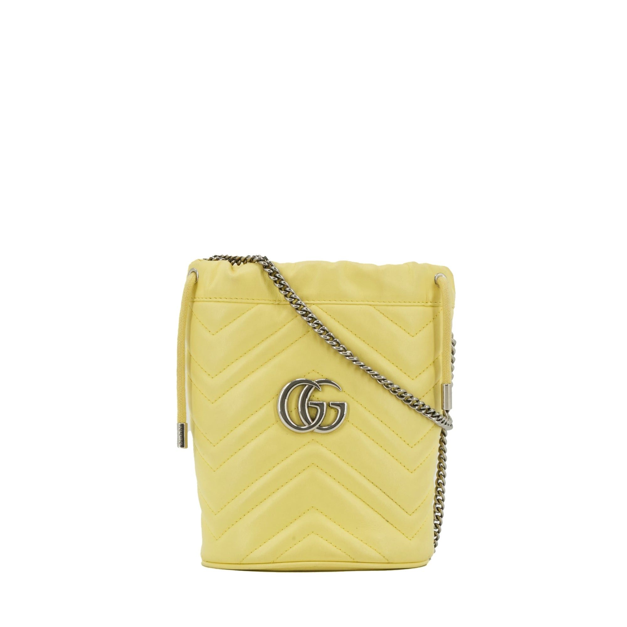Gucci GUCCI - Gucci GG Marmont Quilted Bucket Shoulder Bag in Pastel Yellow Leather Size ONE SIZE - 1 Thumbnail