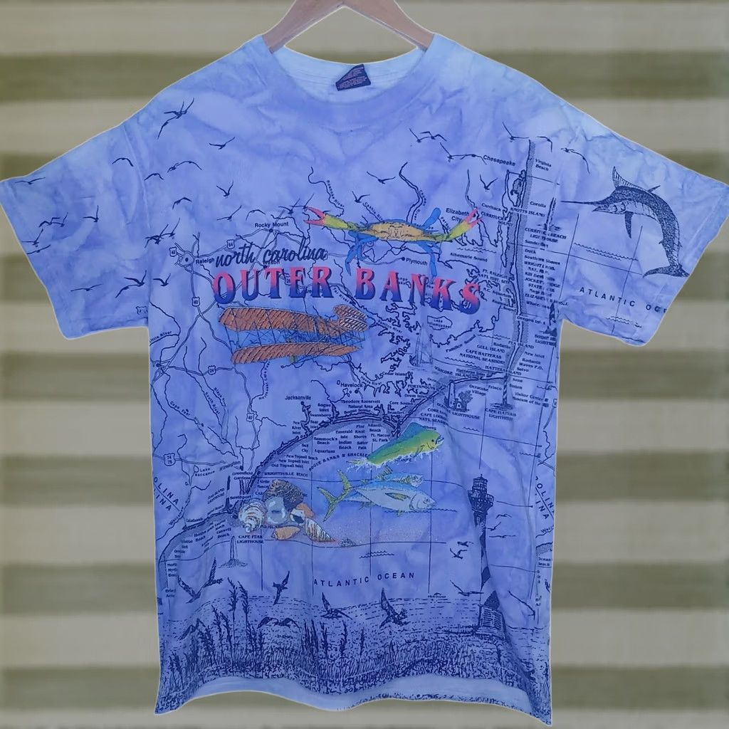 Vintage VINTAGE Blue Dolphin Designs Outer Banks Shirt Large Blue Ocean Map Tie Dye All Over Print T-Shirt Mens Size US L / EU 52-54 / 3 - 1 Thumbnail
