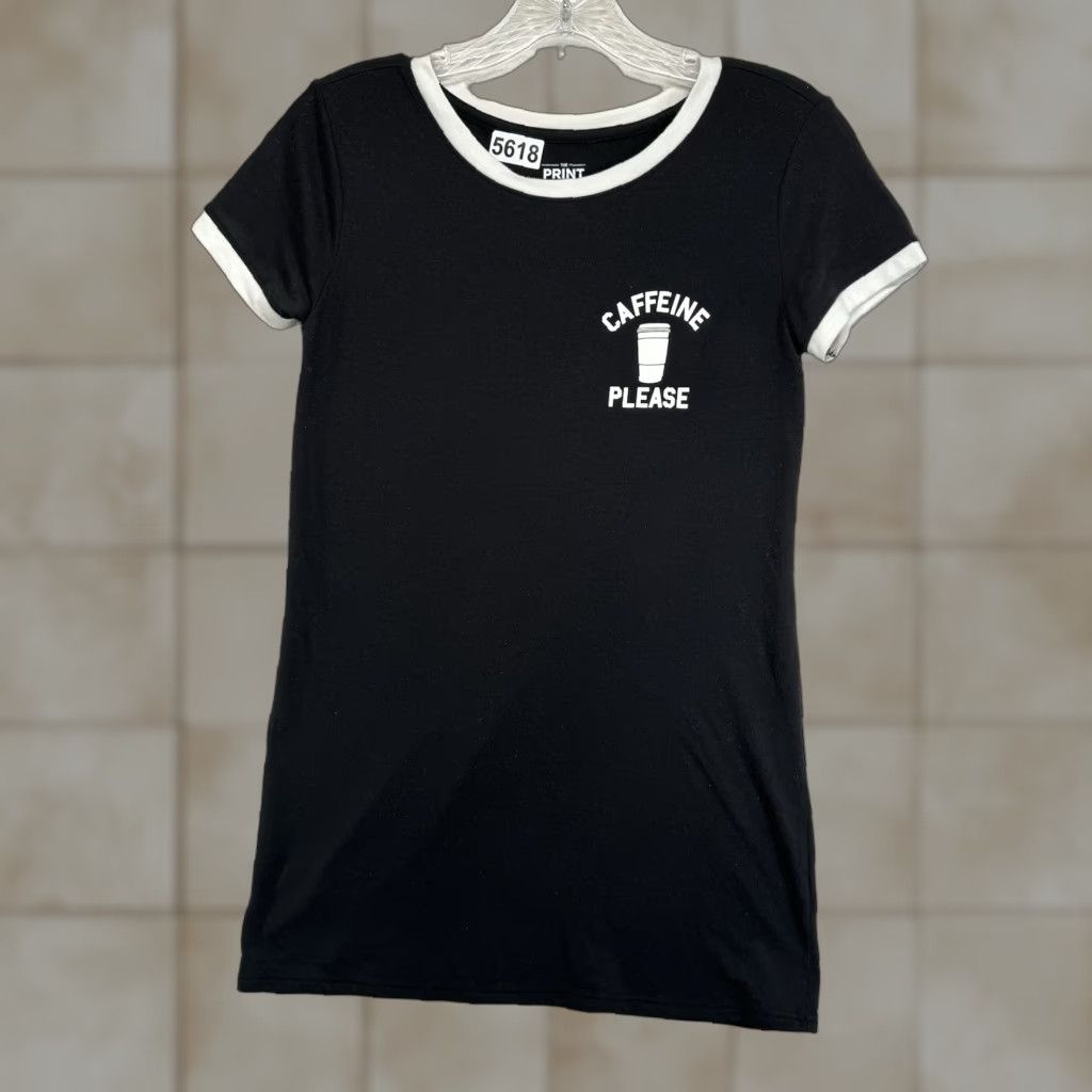 Vintage Coffee Shirt Small Black Ringer T Shirt Please Funny Cute Women Size S / US 4 / IT 40 - 1 Thumbnail