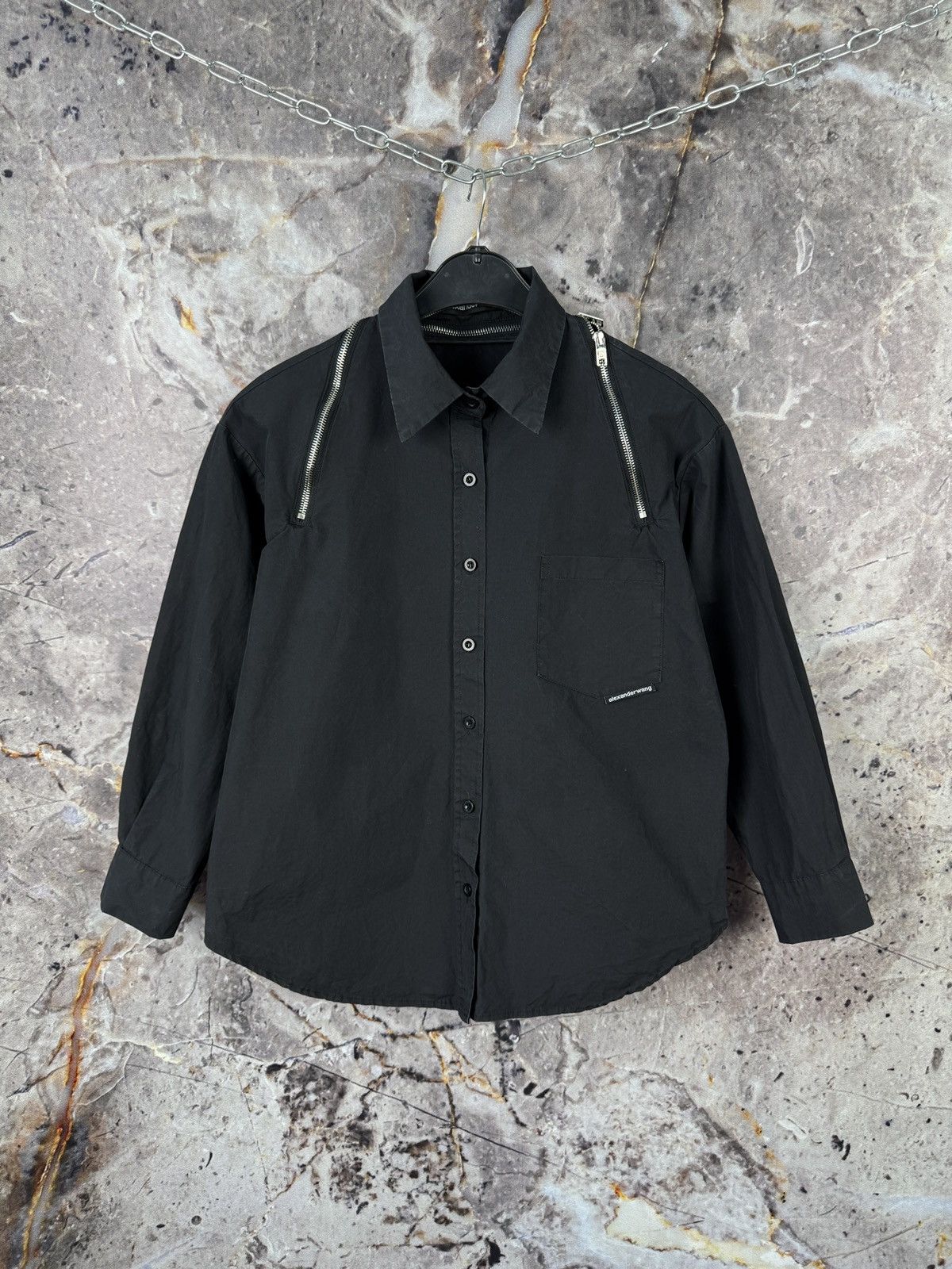 Alexander Wang Alexander Wang Black Shirt Long Sleeve Zip Detail Designer Size S / US 4 / IT 40 - 1 Thumbnail