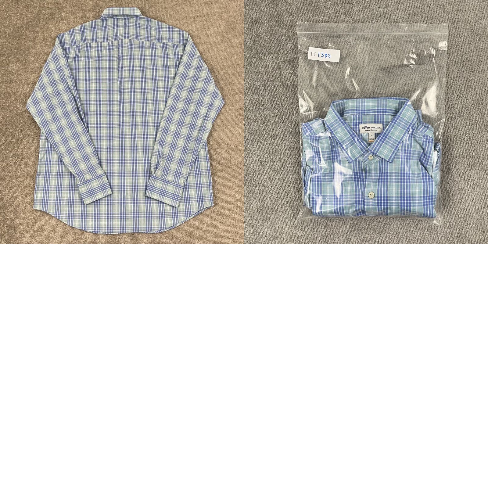 Peter Millar VINTAGE Peter Millar Men's XL Dress Shirt Long Sleeve Plaid Blue Green Performance Casual Formal Workwear Size US XL / EU 56 / 4 - 8 Thumbnail