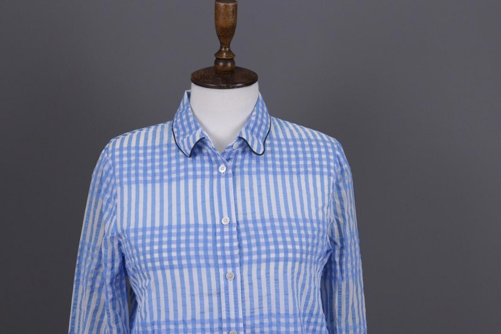 Gianni Valentino GANNI Blue Check Button Down Blouse Shirt Size 36 Size M / US 6-8 / IT 42-44 - 4 Thumbnail