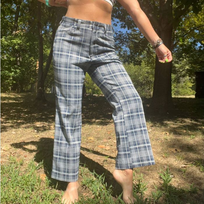 Vintage Vintage 60s 70s blue plaid flare boot cut trouser pants | Grailed