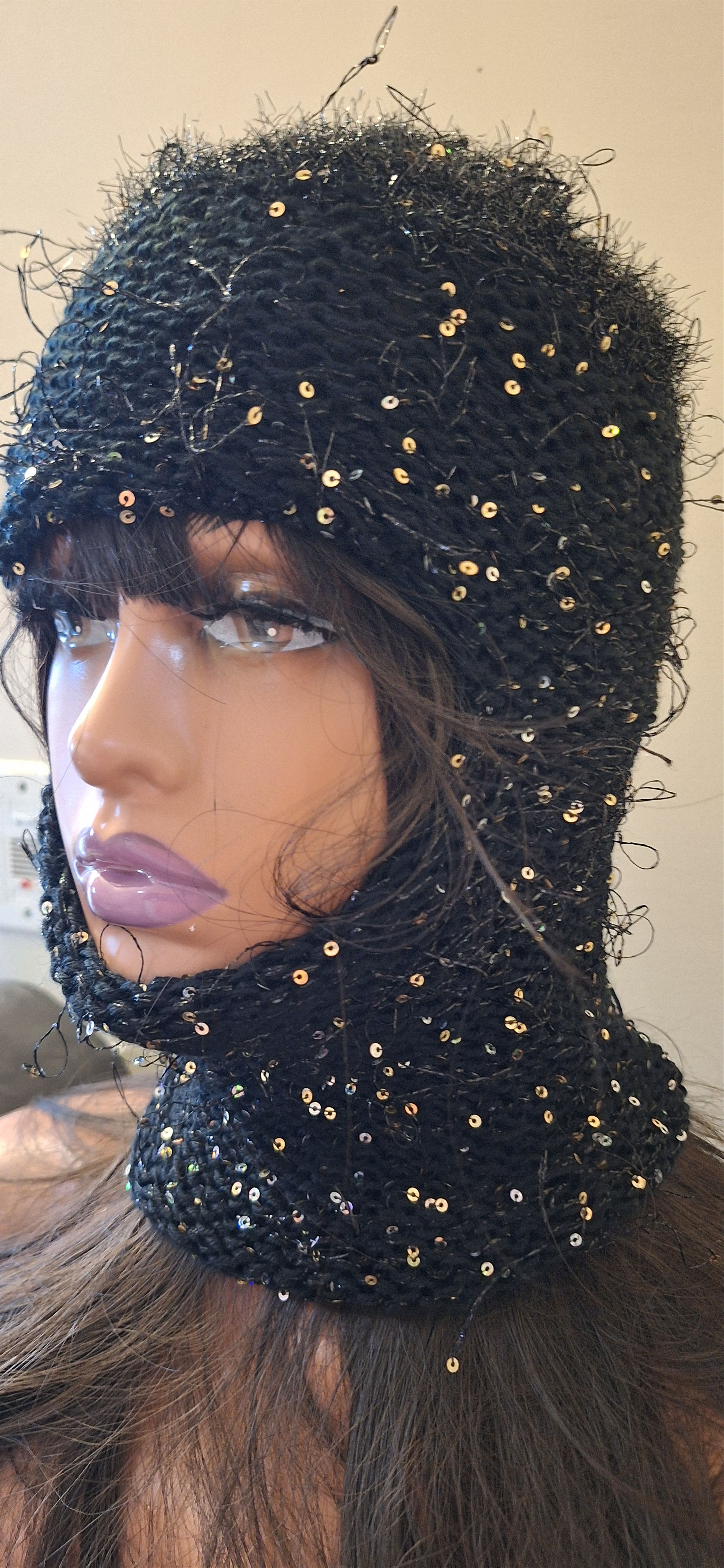 Other Midnight Riot Balaclava – Hand-Knit Art Hood with Sequins Size ONE SIZE - 3 Thumbnail