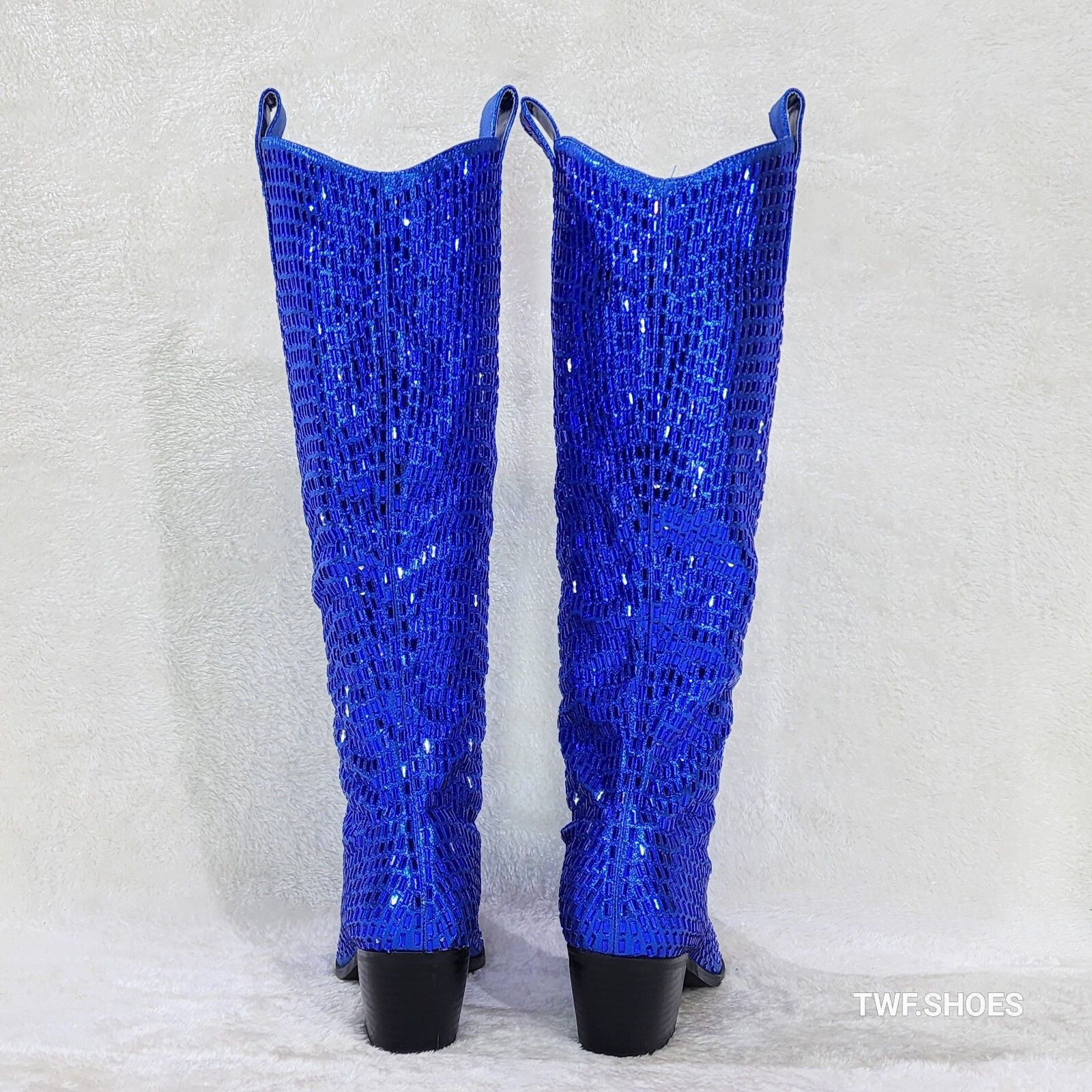 Other Shattered Blue Rhinestone Western Cowgirl Knee Boots NEW (US Size US 5.5 / IT 35.5 - 5 Thumbnail