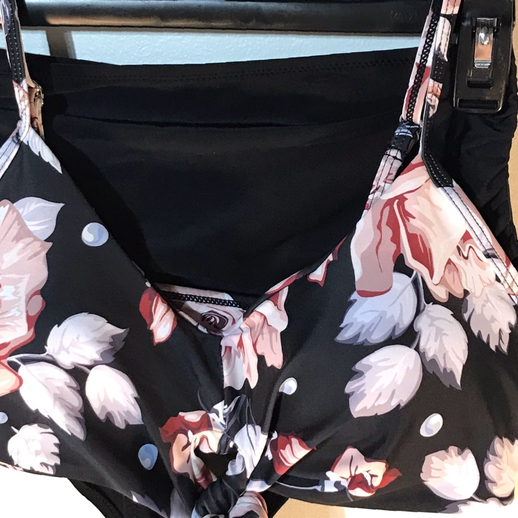 Vintage Women’s Floral Black Bikini Set 2 Piece High-Waisted Underwired Spaghetti Straps M Swimwear Beach Outdoor Size M / US 6-8 / IT 42-44 - 2 Thumbnail