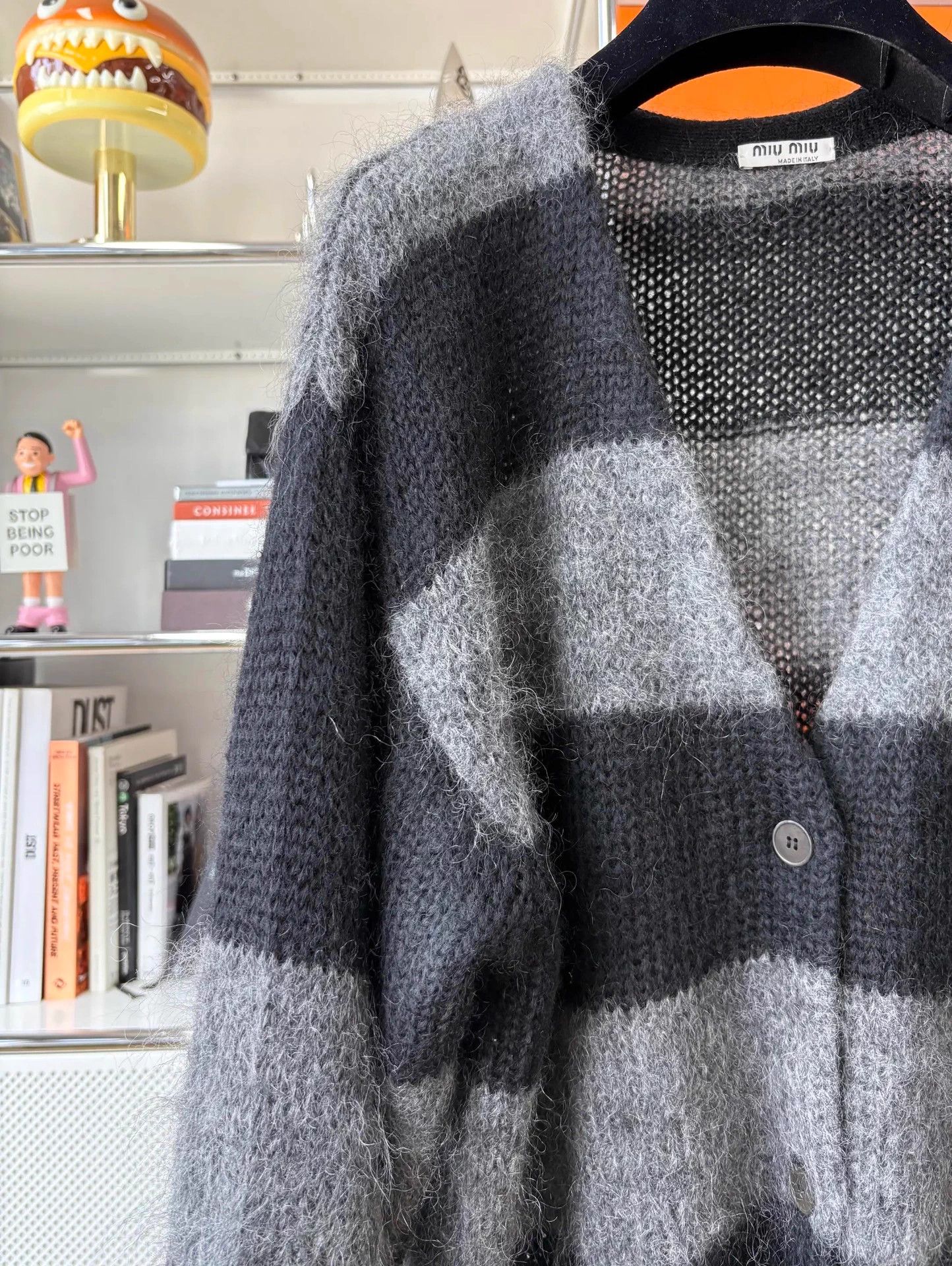 Miu Miu MIU MIU Soft Mohair Cardigan Black Gray Stripe IT38 Mint Size XS / US 0-2 / IT 36-38 - 2 Thumbnail