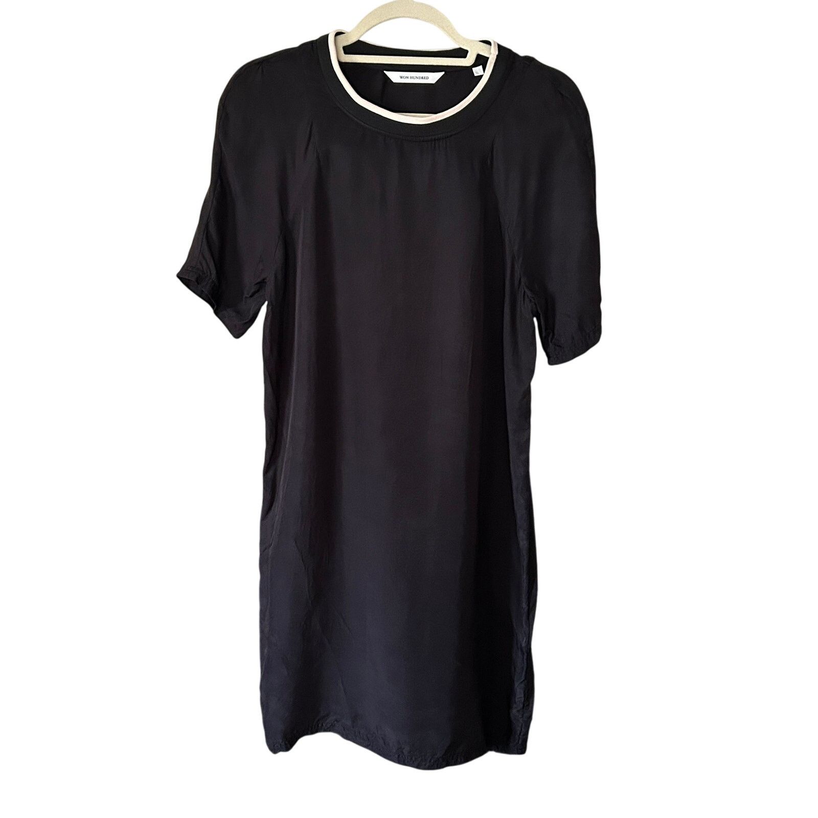 Won Hundred Won Hundred Cheryl Black Cupro Dress Size 36 Contrast Collar Size S / US 4 / IT 40 - 1 Thumbnail