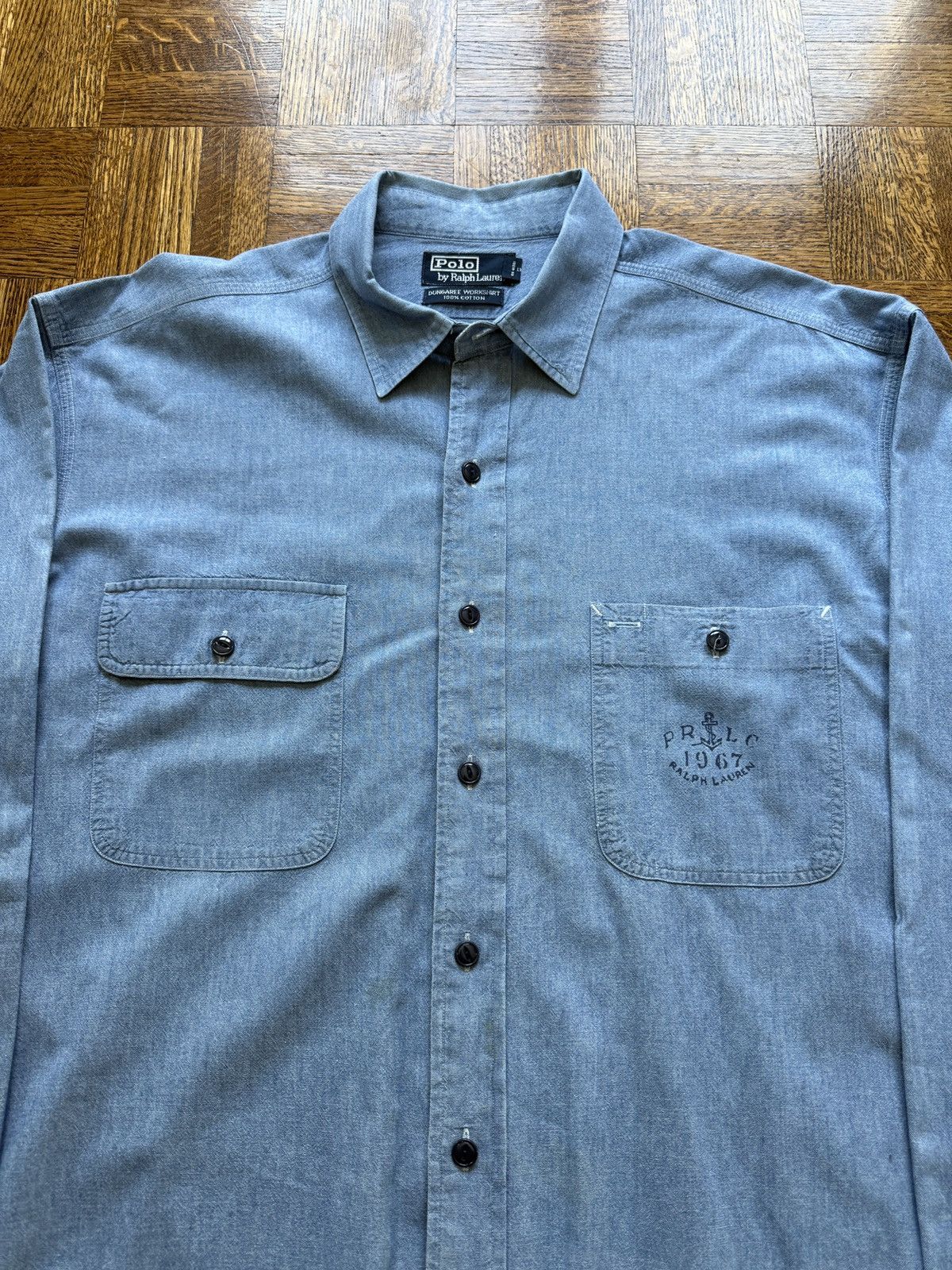 Polo Ralph Lauren Vintage Polo Ralph Lauren Stenciled Dungaree Work Shirt Size US XL / EU 56 / 4 - 4 Thumbnail
