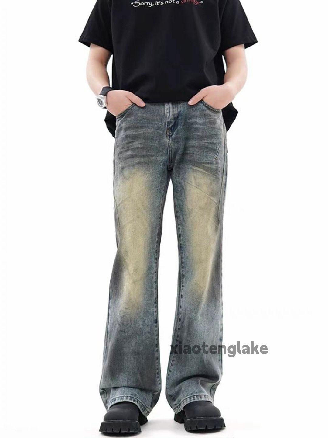 washed faded rusty stain punk grunge flared jeans