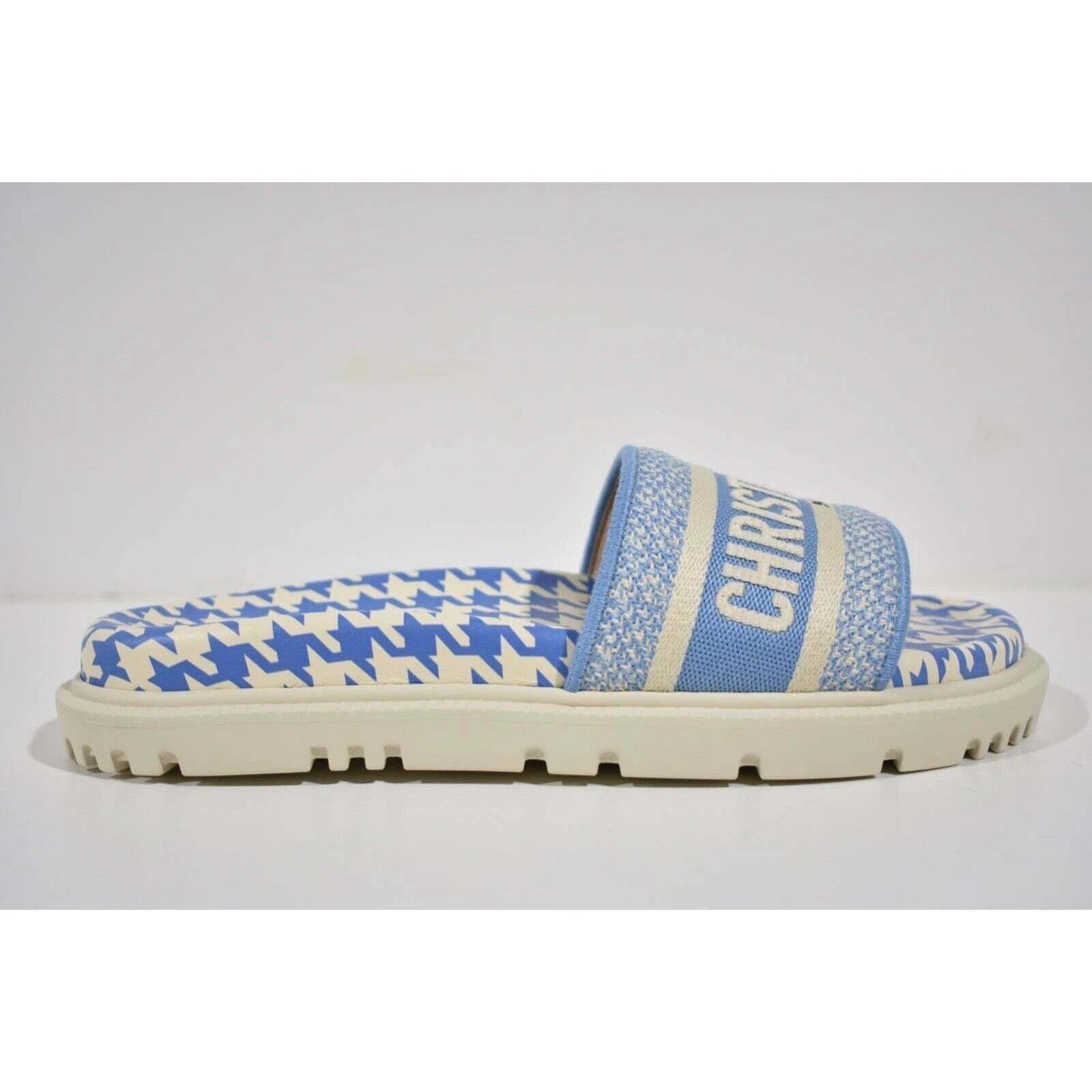 Dway White Logo Houndstooth Slide Mule Flat Flop Sandal 36