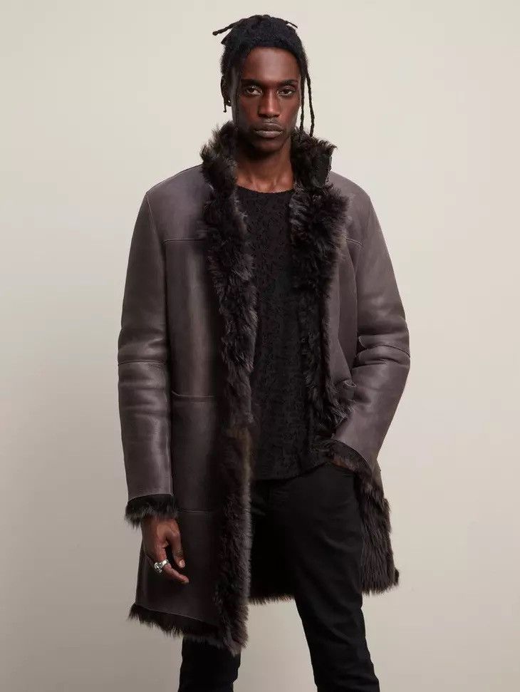 image of John Varvatos Reversible Shearling Coat. 56 in Grey, Men's (Size XL)