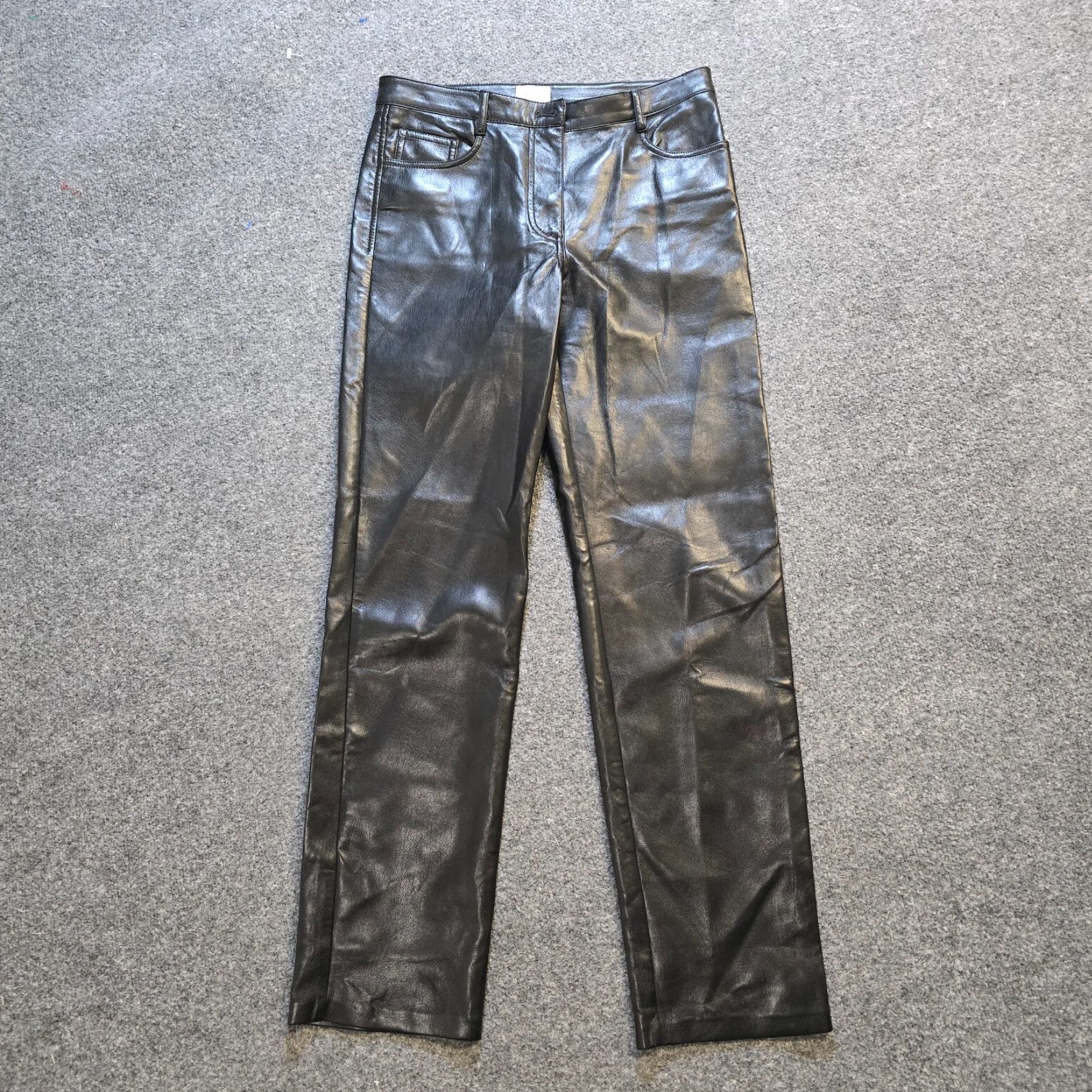 Vintage Wilfred Pants Womens Small Black Faux Leather Straight Leg Stretch Ankle 90s Biker City Capsule Mens? Size 28" / US 6 / IT 42 - 2 Thumbnail