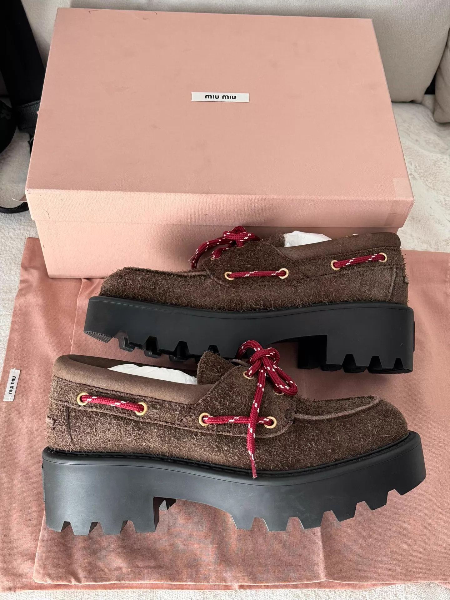 Miu Miu MIU MIU Women's 24FW Brown Suede Lace-up Platform Loafer Size US 8 / IT 38 - 7 Thumbnail