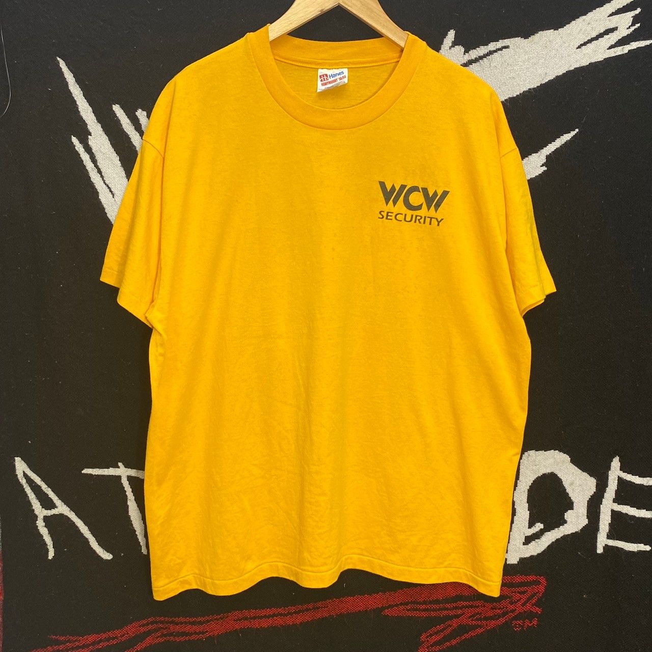 image of Wcw Security Tee Vintage 90's Wreslting Shirt XL in Yellow, Men's