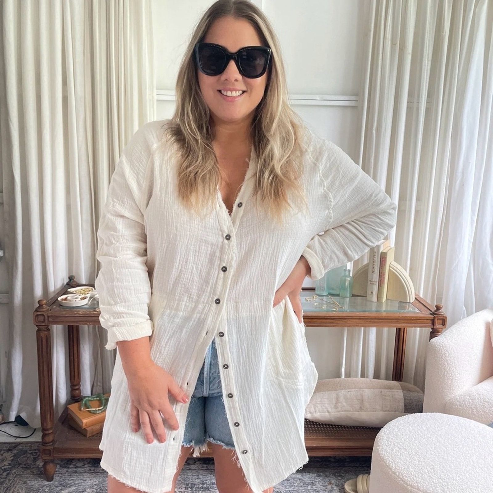 Free People Free people Y2K White Button-Up Shirt size S Size S / US 4 / IT 40 - 1 Thumbnail