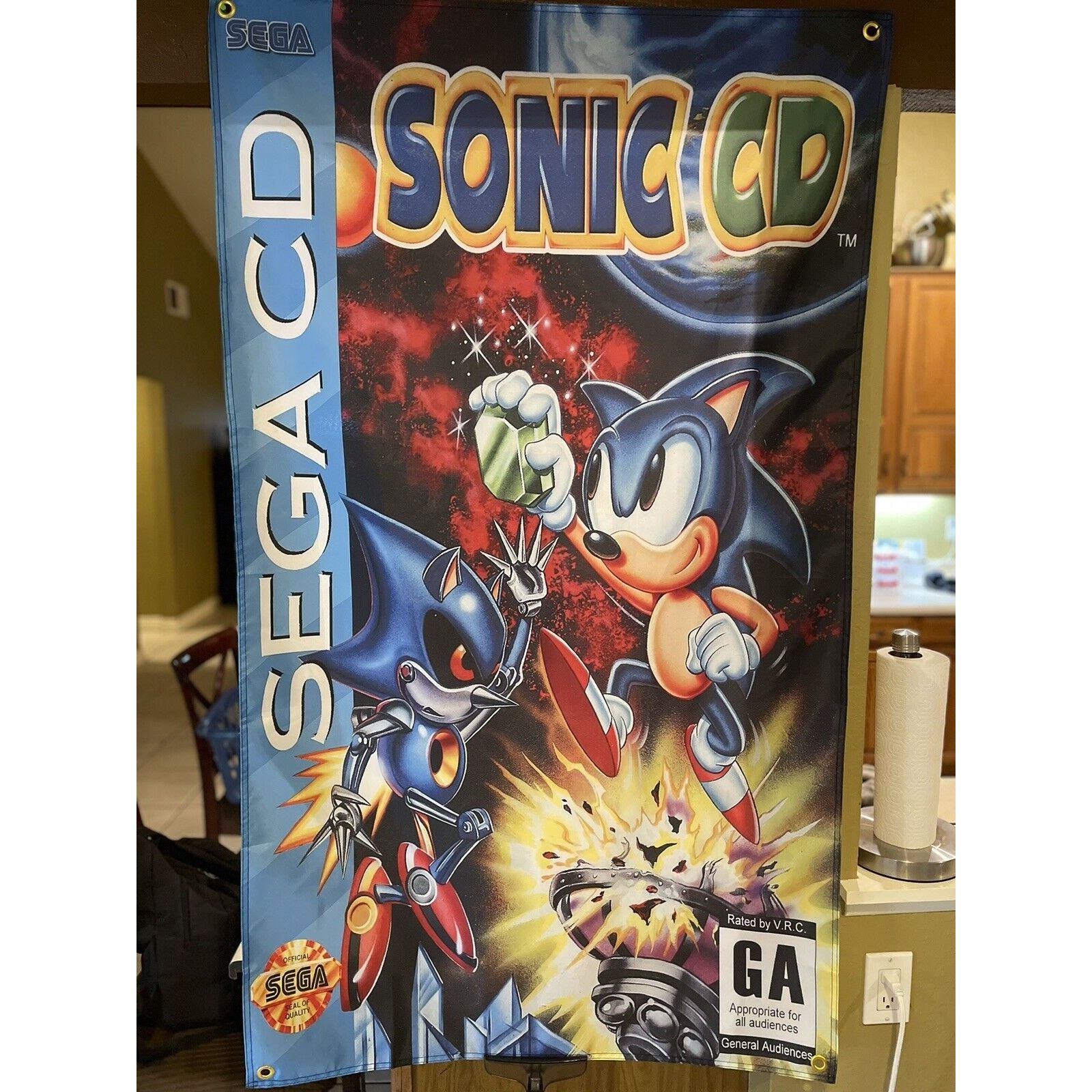 Other Sonic CD 5ft Flag Sega CD 1993 Poster The Hedgehog Knuckles Size ONE SIZE - 1 Thumbnail