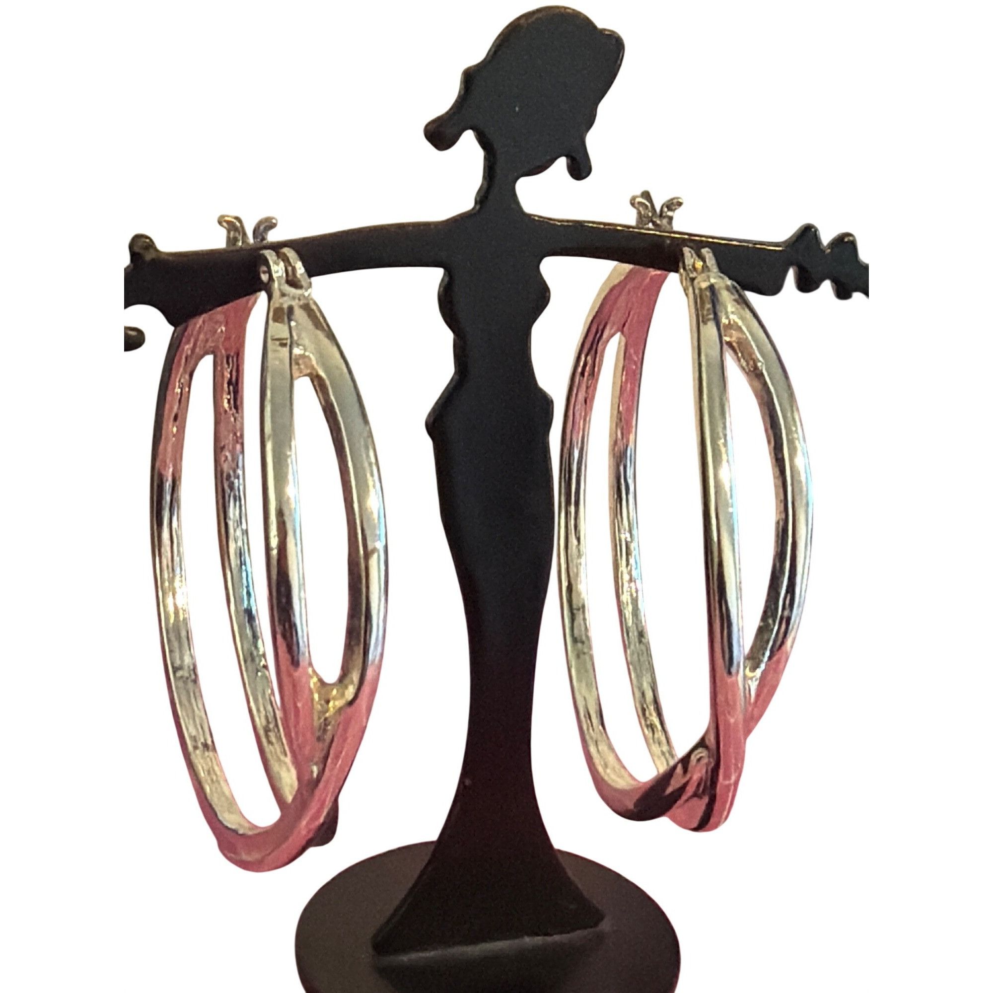 Other Silver Tone Double Hoop Earrings Intertwined Lever Clasp 1.5 Size ONE SIZE - 1 Thumbnail