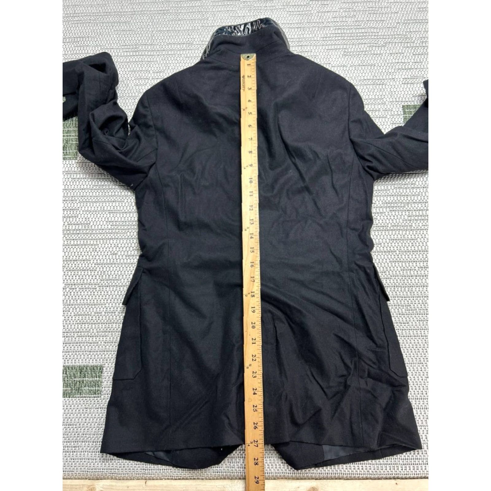 Akris Akris Coat Womens 8 Black Wool Blend Stretch Concealed Placket Funnel Neck Mid-Length Winter Fall Spring Long Sleeve Button Size M / US 6-8 / IT 42-44 - 6 Thumbnail