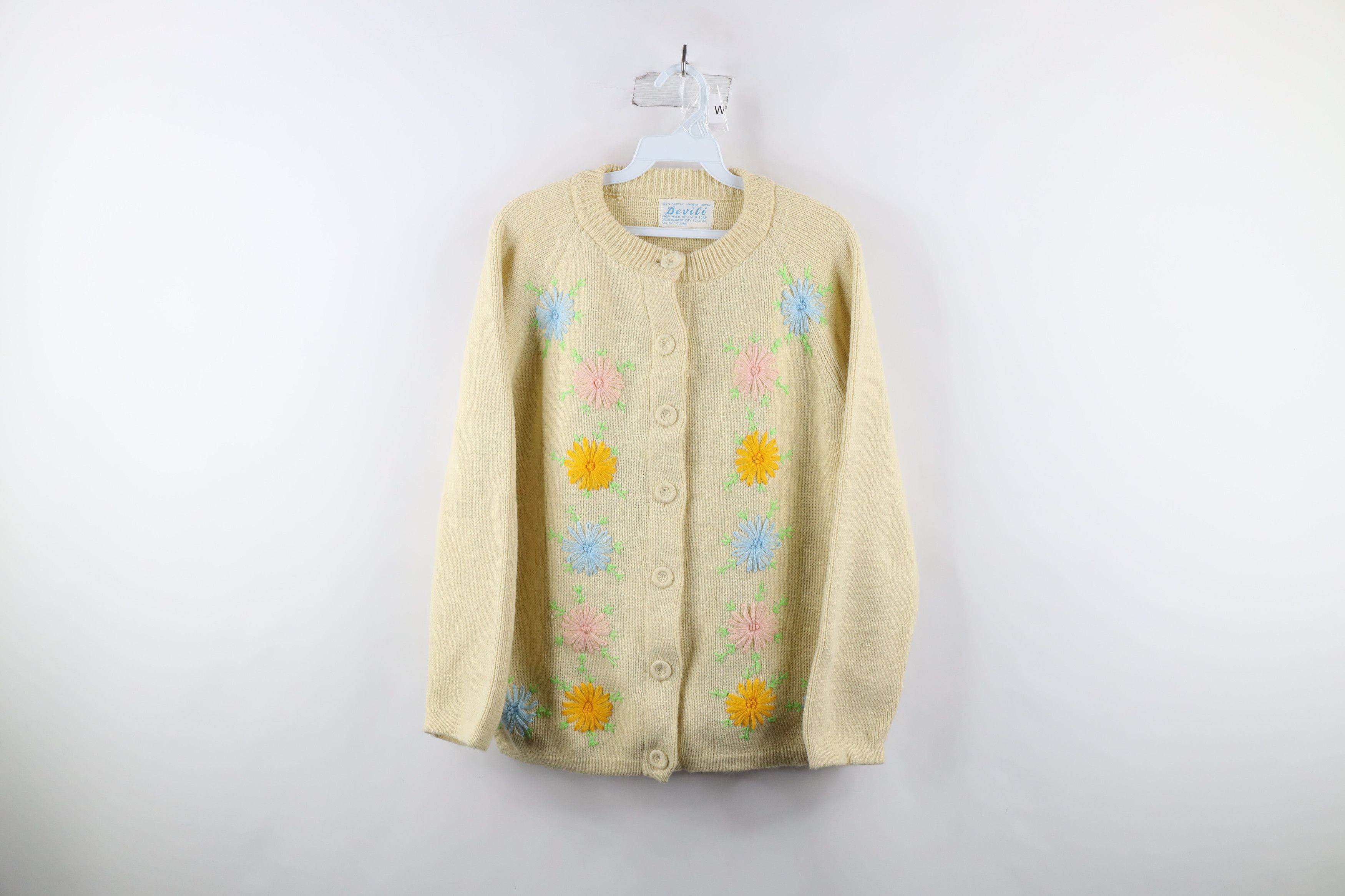 image of Vintage 60S 70's Country Embroidered Cardigan Sweater in Yellow, Women's (Size Large)