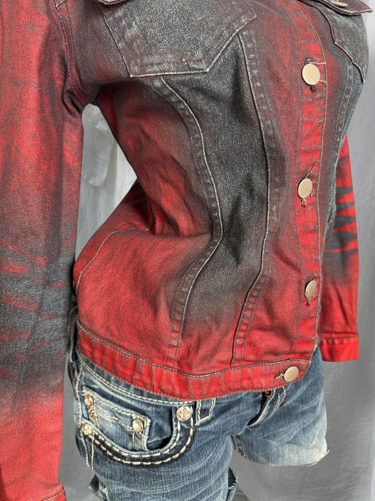 Miss Sixty Y2K Miss Sixty Vintage Red and Blue Acid Washed Denim Jacket Size S / US 4 / IT 40 - 4 Thumbnail