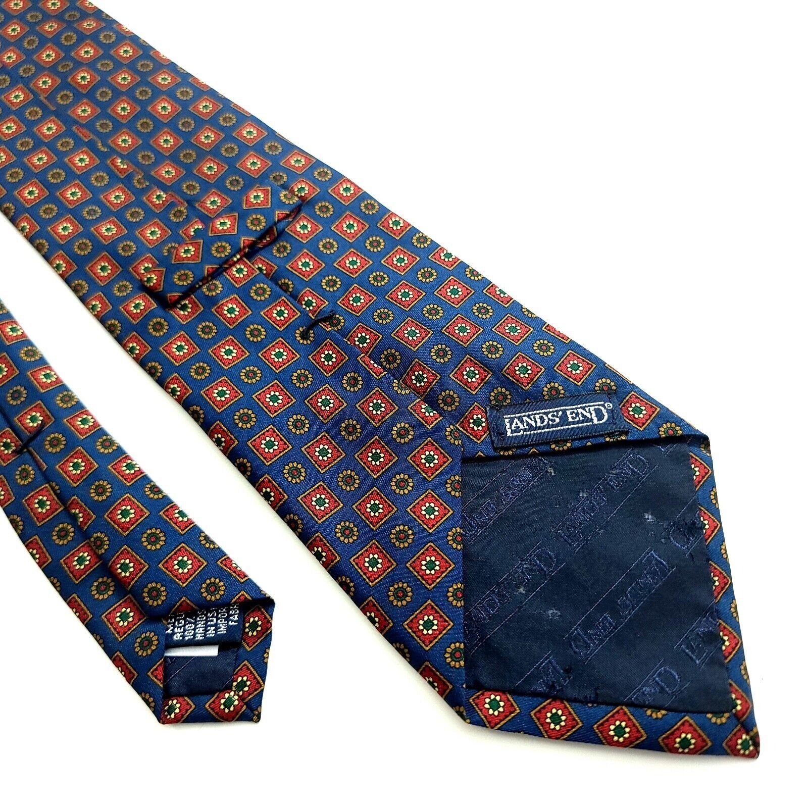 Lands' End Land's End Blue Red Floral Geometric Print Wide Silk Tie Size ONE SIZE - 5 Thumbnail