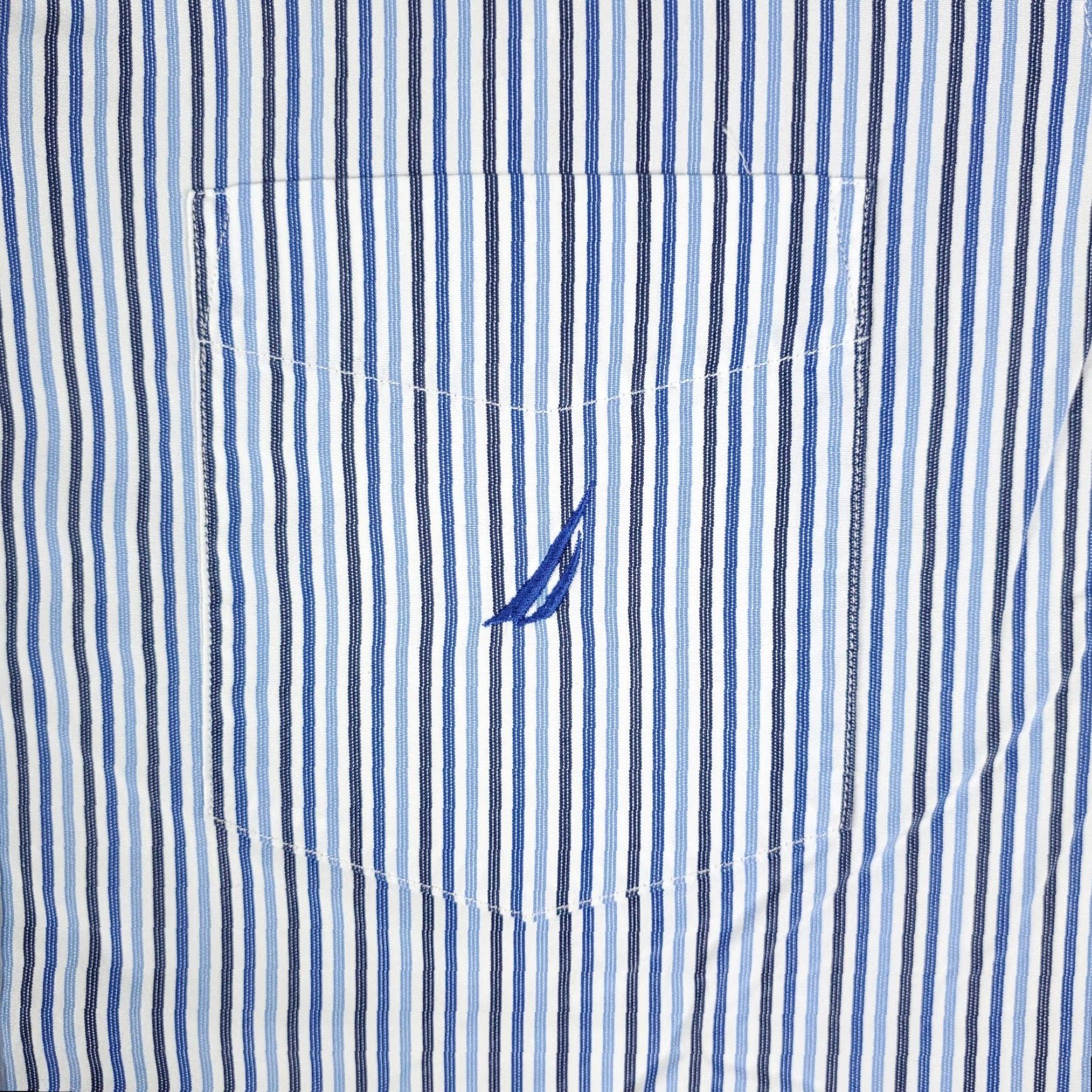 Nautica Nautica Blue Striped Casual Button-Up Shirt Mens Large Short Sleeve Regular Fit Size US L / EU 52-54 / 3 - 2 Thumbnail