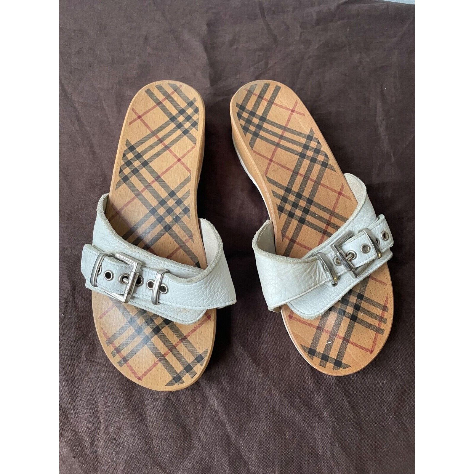 Burberry Burberry Vintage Nova Check Wooden Clogs 8259AC Size US 6 / IT 36 - 4 Thumbnail