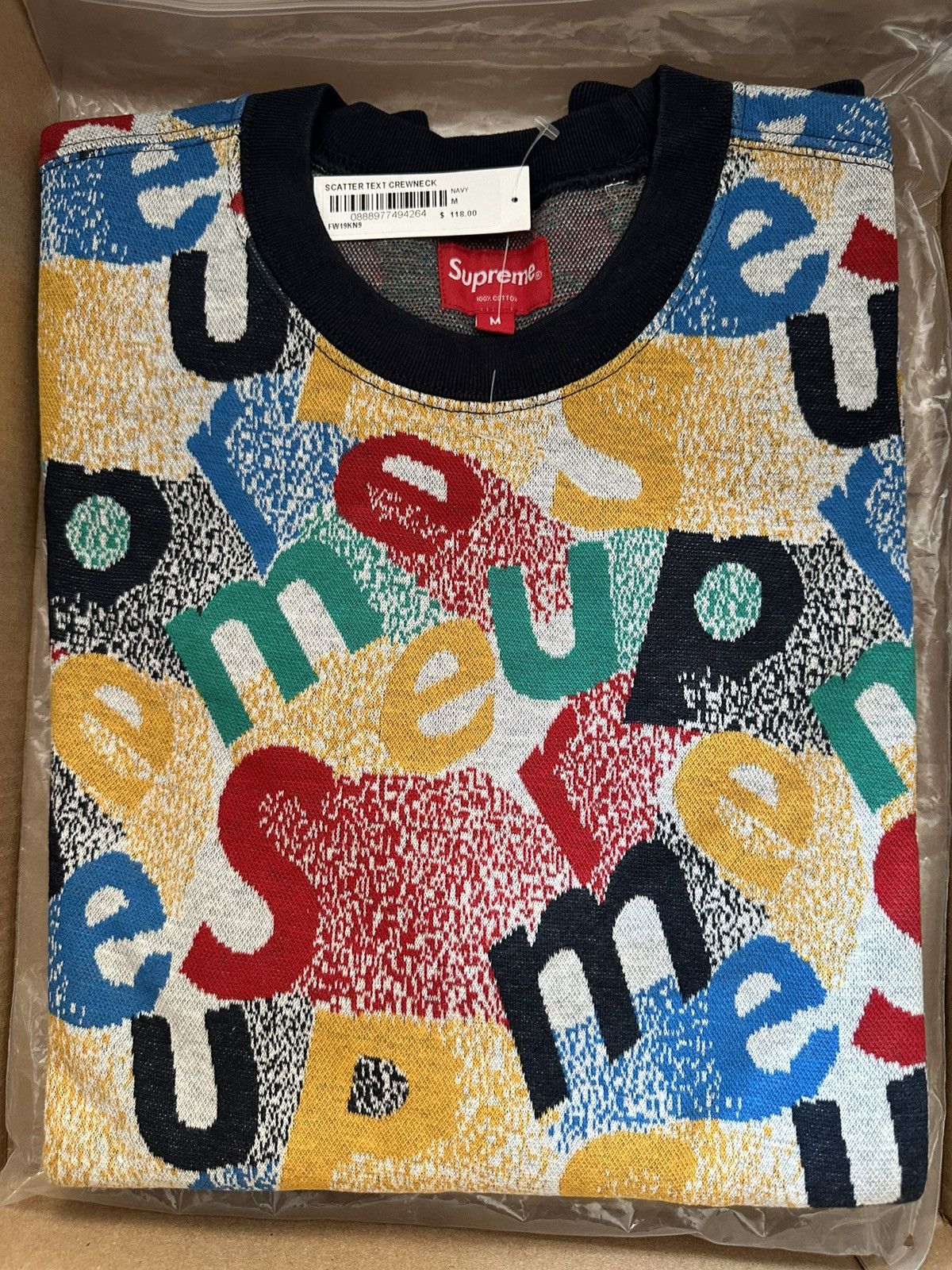 Supreme Crewneck good Sweater Scatter Text - Size M