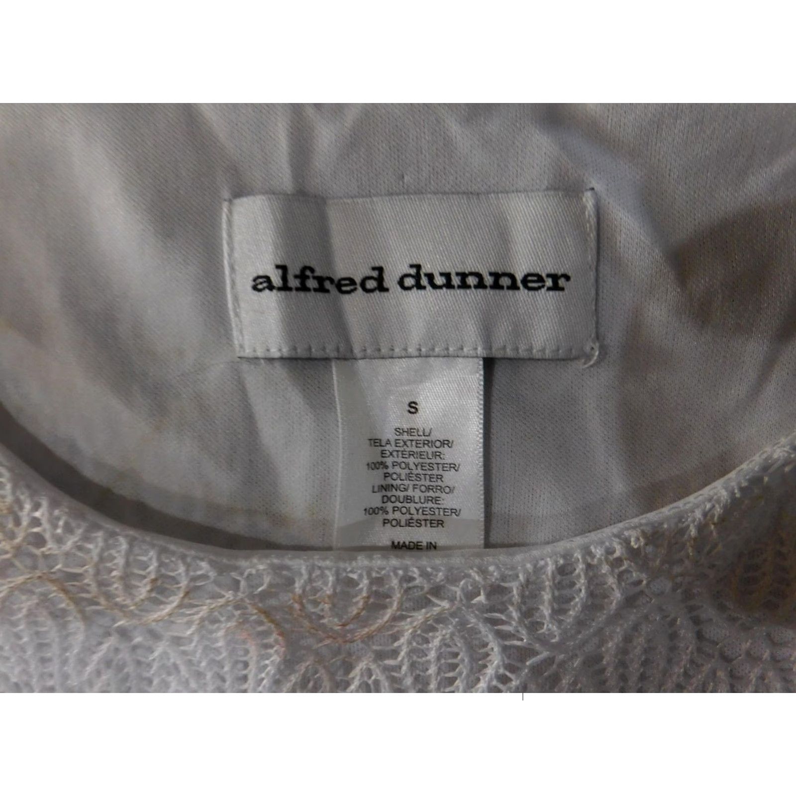 Vintage Alfred Dunner Top Womens S White Blue Green Lace Tunic Short Sleeve Lined Blouse Socop Neck Pattern Striped Size S / US 4 / IT 40 - 5 Thumbnail