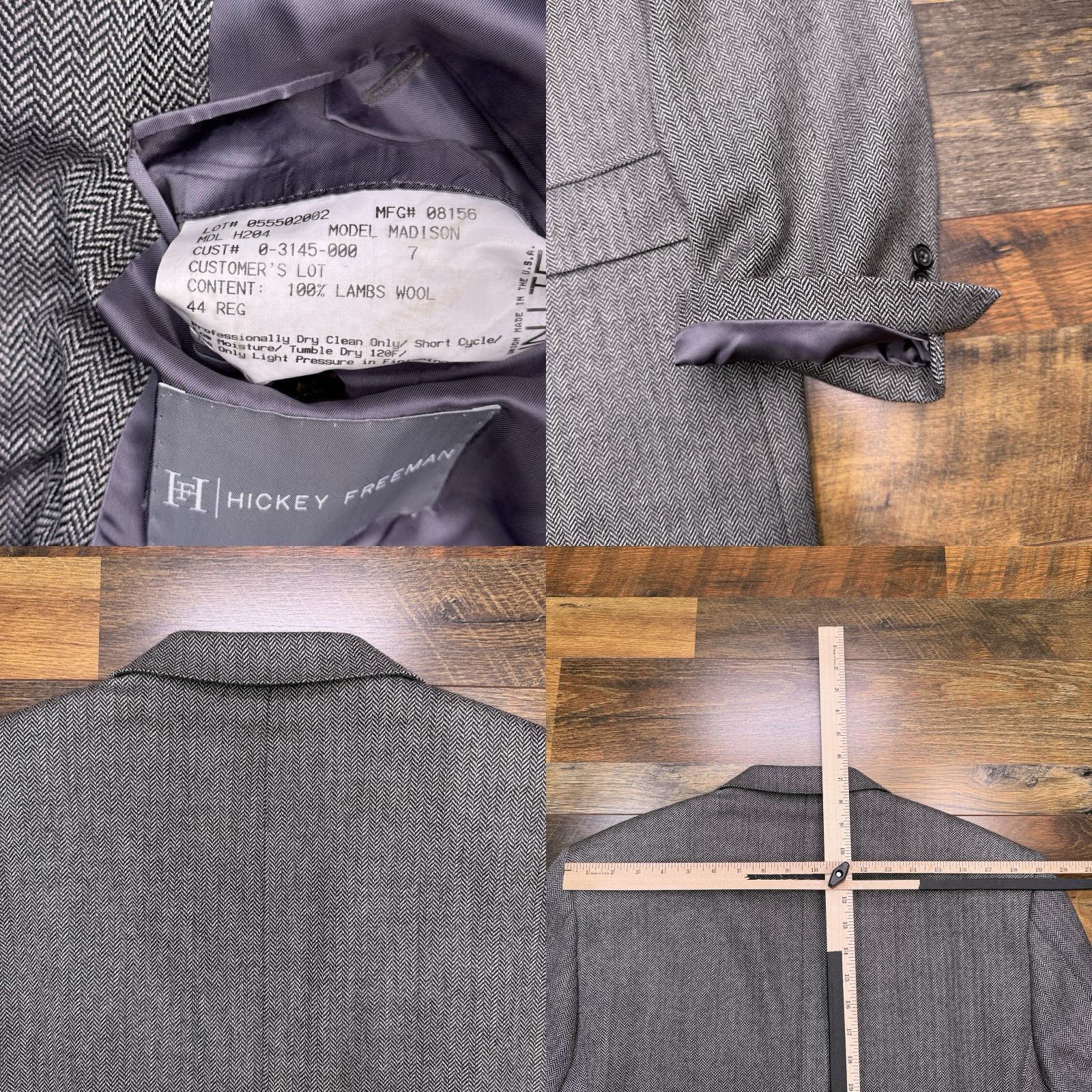 Madison Hickey Freeman Blazer Mens 44R Gray Tweed Herringbone Sport Coat Size 44R - 8 Thumbnail
