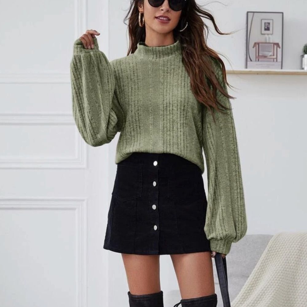 Shein SHEIN SZ S Essnce Funnel Neck Lantern Sleeve Rib-knit sweter Size S / US 4 / IT 40 - 2 Thumbnail