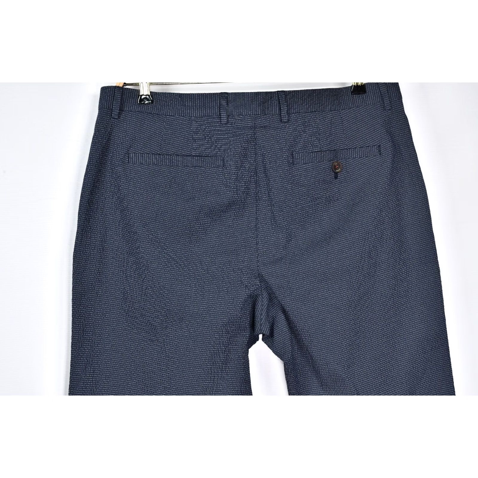 Ted Baker TED BAKER Pants Slim Men 38R Navy Blue 88% Cotton 11% Polyester 1% Elastane Flat Front Casual Formal Business Belted Size 38R Mens Size US 38 / EU 54 - 5 Thumbnail