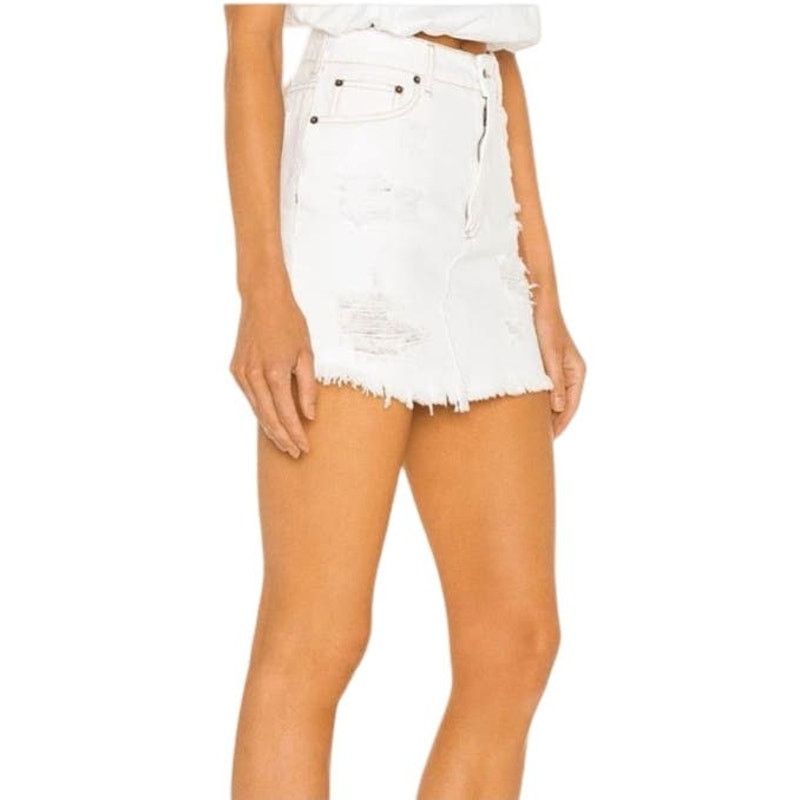 SER.O.YA Ser.O.Ya Alli Distressed Mini Denim Skirt White 24 NEW Size 24" / US 00 / IT 34 - 4 Thumbnail