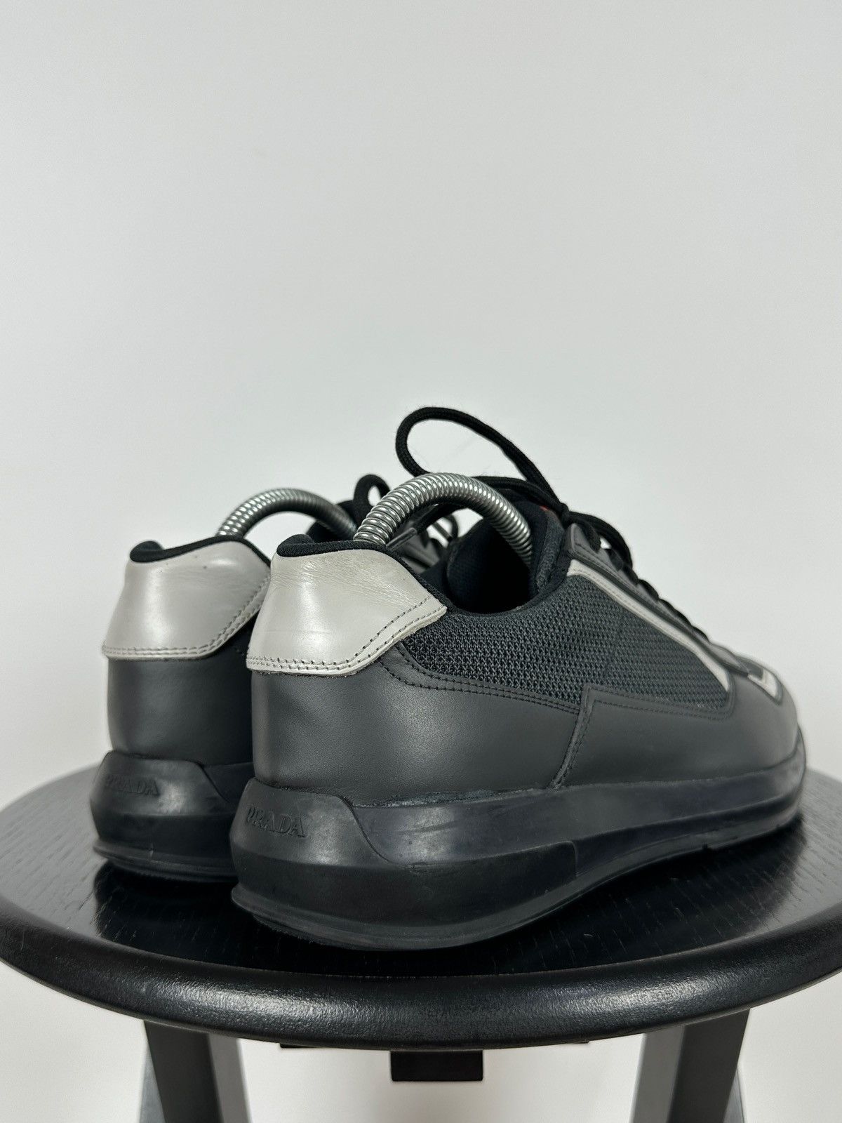 Prada Prada Grey Leather Red Tab Sneakers Size US 6.5 / EU 39-40 - 7 Thumbnail