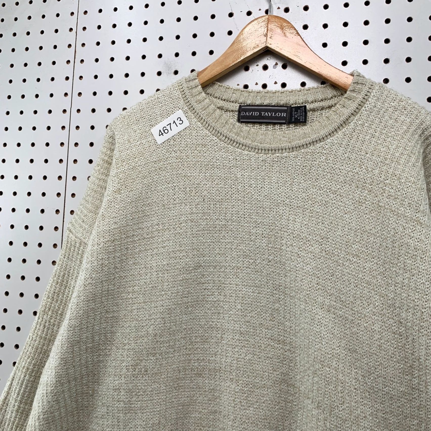 Vintage VINTAGE David Taylor Sweater Mens XLT XL Tall Beige Knit Grandpa Dad USA Crew Neck Pullover Winter Fall Beige 90s Dad Mens Size US XL / EU 56 / 4 - 4 Thumbnail