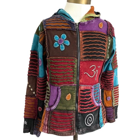 Vintage Vintage Colourful Patchwork Embroidered Hoodie - S / M Size M / US 6-8 / IT 42-44 - 3 Thumbnail