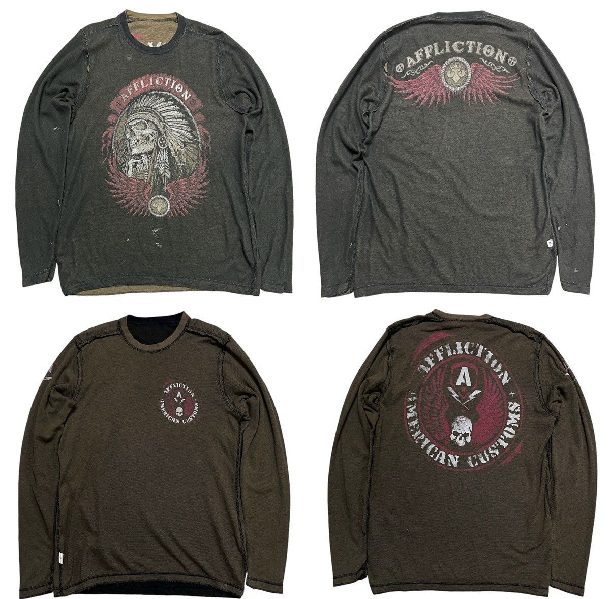Affliction × Vintage Vintage Affliction Distressed Thermal Longsleeve T Shirt Size US M / EU 48-50 / 2 - 1 Thumbnail