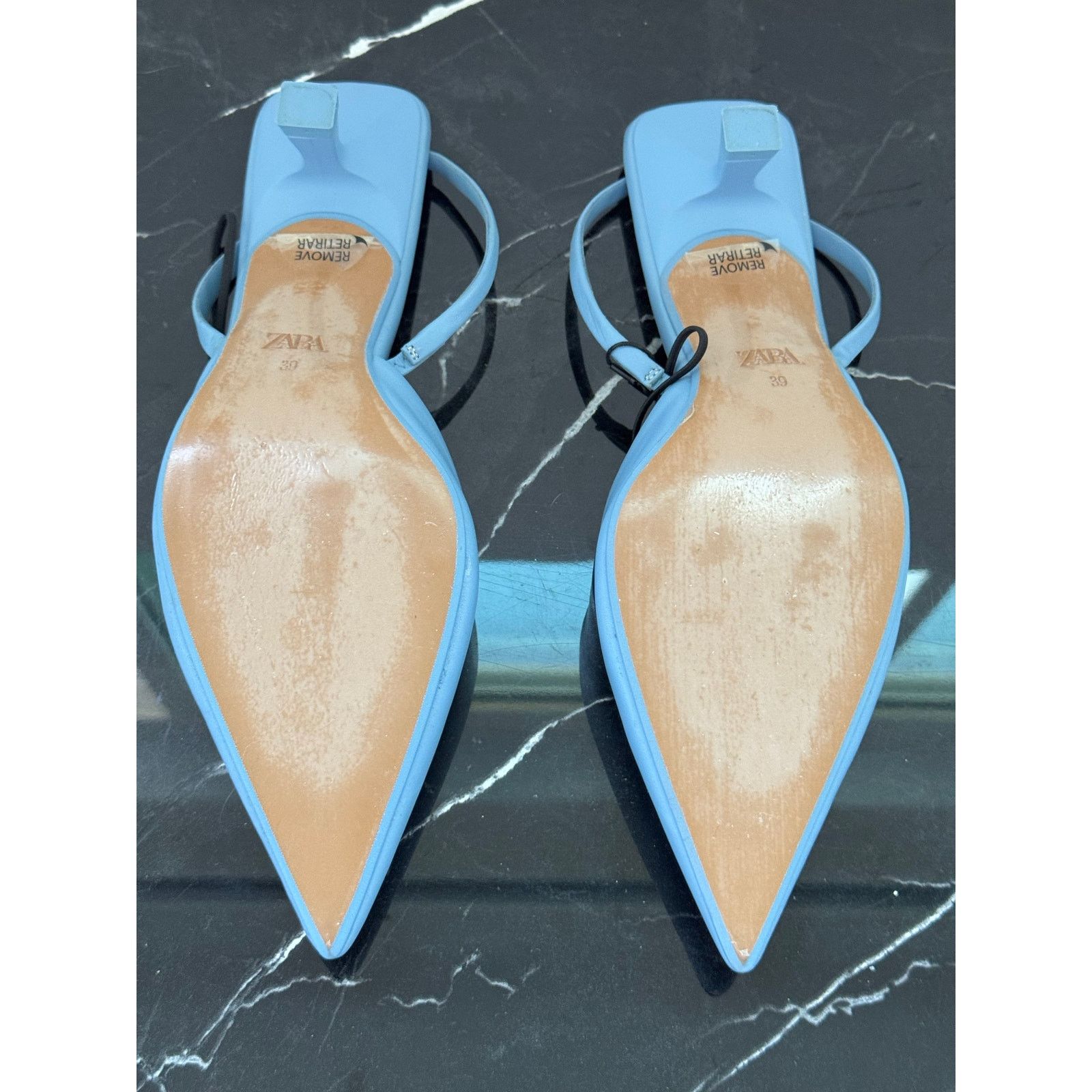 Zara ZARA Powder Blue Pointed Toe Slingback Mule Kitten Heels Size US 9 / IT 39 - 13 Thumbnail